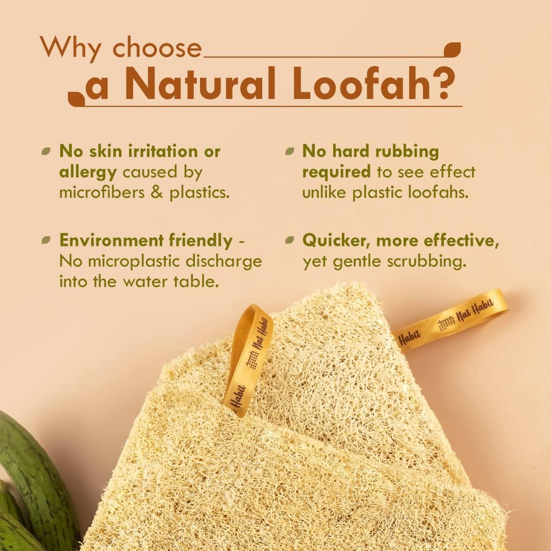 Nat Habit - Back to Natural Secrets Everyday Natural Sun Dried Bath Loofah, Body Sponge & Scrubber for Men & Women, Organic Luffa for Bath Shower Skin Exfoliation 2 Count (Pack of 1) Brown image number 3