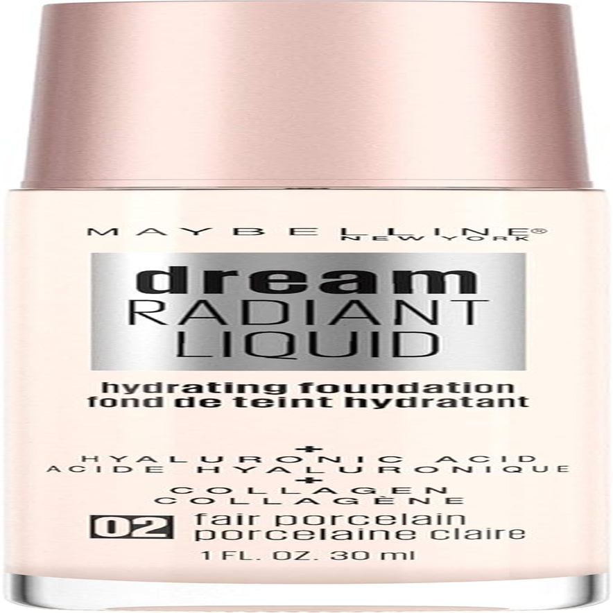 Maybelline New York Dream Radiant Liquid Hydrating Foundation with Hyaluronic Acid - Fair Porcelain 02, Fair Porcelain