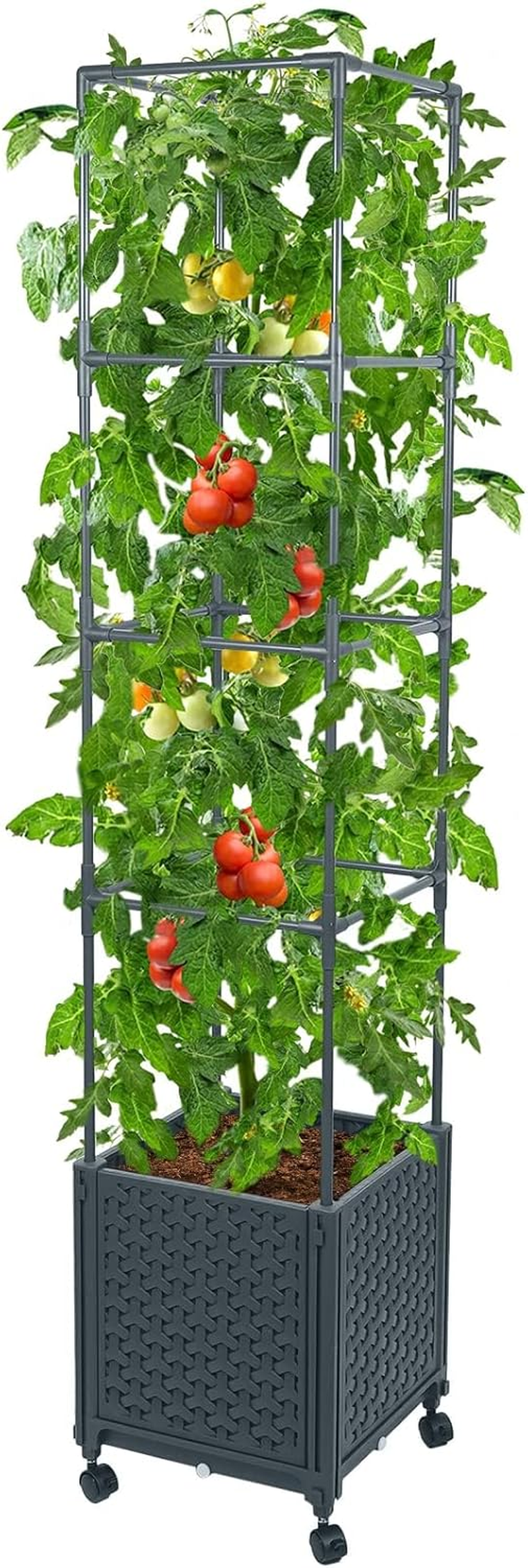Raised Garden Bed Planter Boxes with Trellis for Climbing Vegetables Plants Tomatoes Planters Self-Waterinng Outdoor Tomato Cage W/Wheels