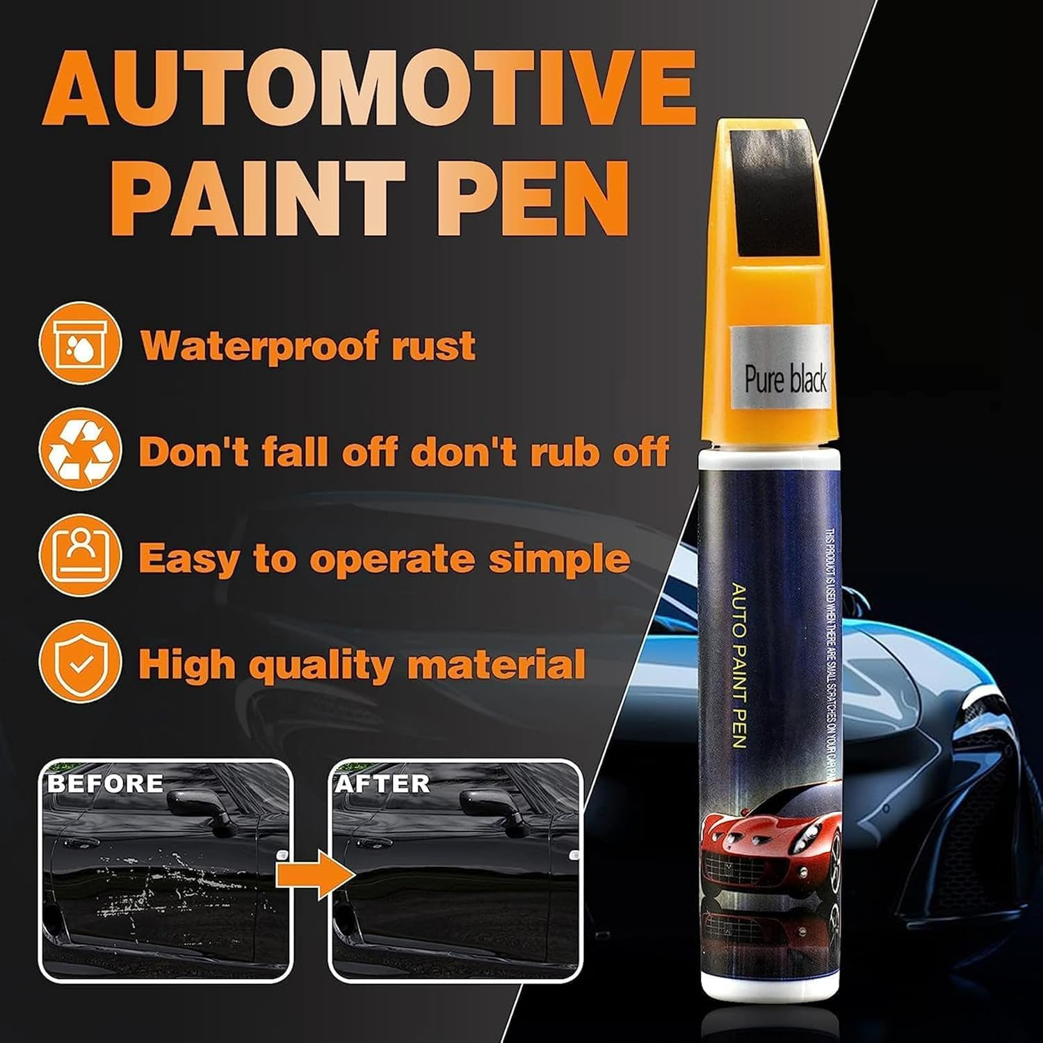 LISMORE HEAVEN Black Car Touch up Pen Waterproof Scratch Repair Pen Car Touch up Paint Pen Scratch Remover for Trucks Motorcycles Boats (Black) image number 3