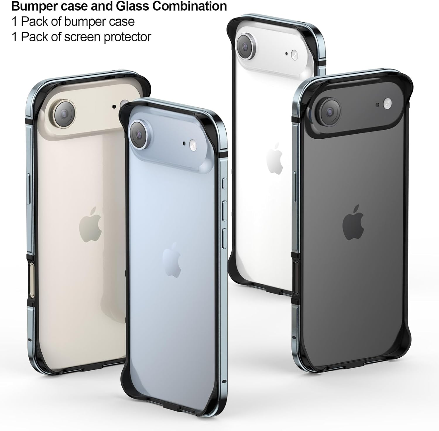 Metal Bumper Case for Iphone 17 Air, Aluminum Frame Slim Case [Soft Silicone Inner Bumper][Raised Edge Protection] HD Tempered Glass Screen Protector Cover for Iphone 17 Air Blue image number 2