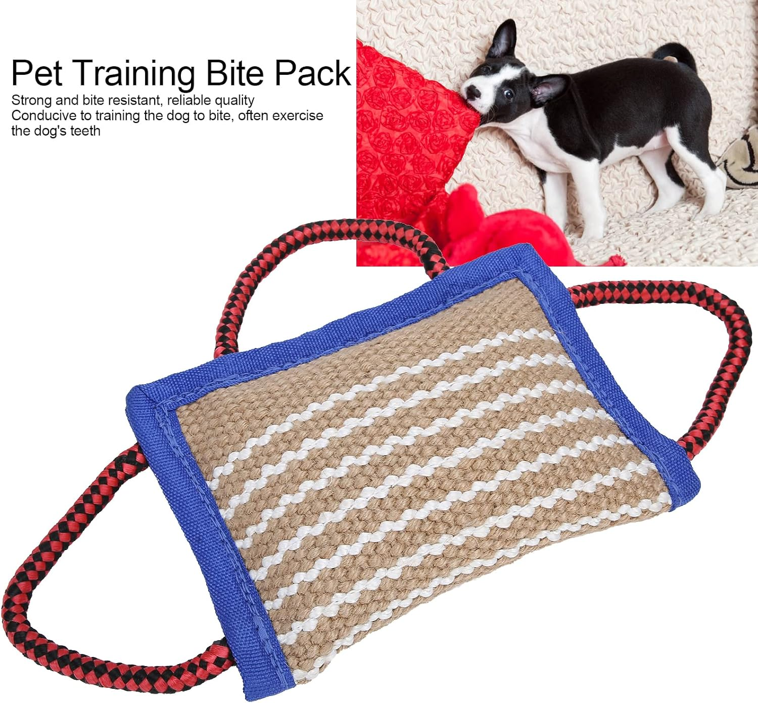 Dog Training Bite Pillow, Linen Tough Dog Tug Toy with 3 Durable Handles, Tough Puppy Training Tug Toy Dog Bite Pillow Dog Bite Sleeves for Medium to Large Dogs Playing image number 1