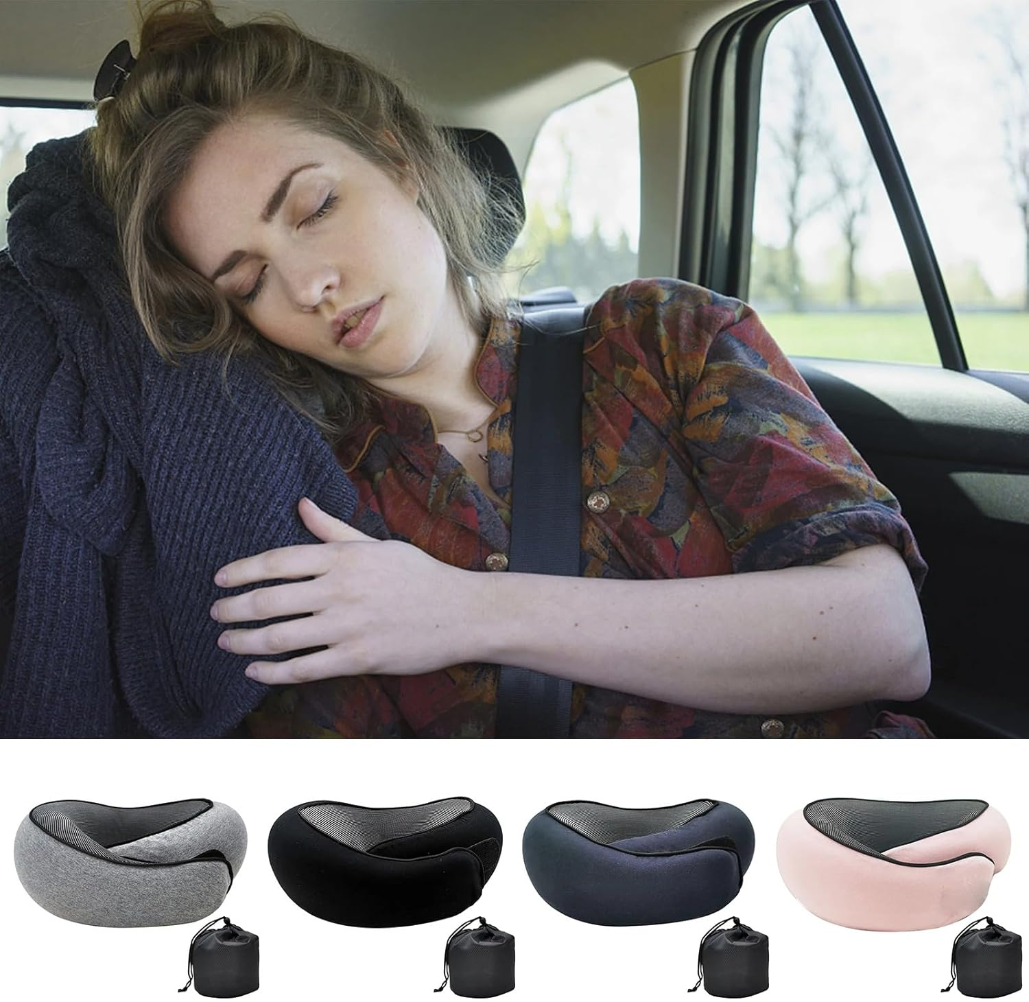 OZKEY Travel Pillows for Airplanes, 2024 New Travel Pillow, Relax with Plush Memory Foam, Travel Neck Pillow Memory Foam for Traveling Suitable for Airplanes, Offices and Cars (Black) - Black image number 6