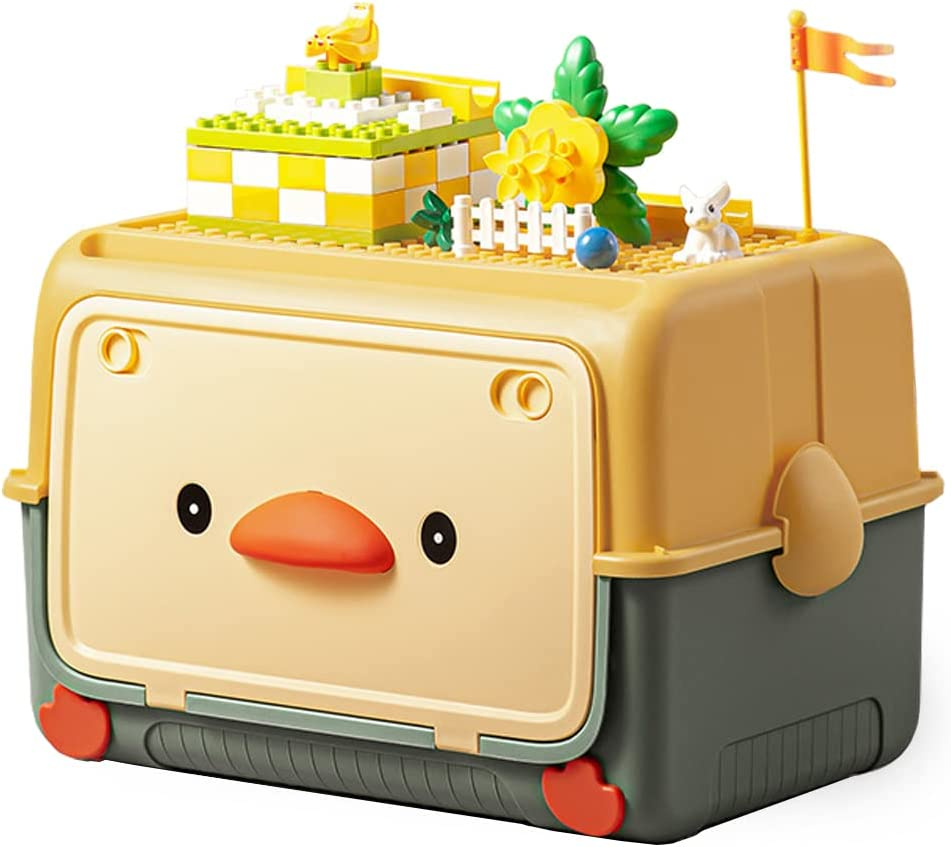 Large Plastic Storage Box with Front Lid, Stackable Space-Saving Organiser Container for Home Office, Arts & Crafts Supplies, 40L (Green, 46X31X30Cm)