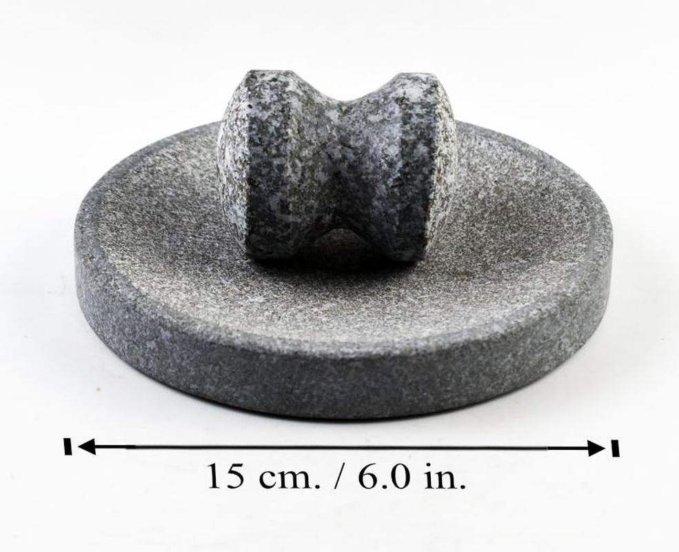 Small Size 6In/15Cm Granite Grinder Mortar and Pestle Set Stone Plate Set for Spice and Salt on Camping Primitive Lava Dish (1.8 Lbs-0.8 Kg) image number 3