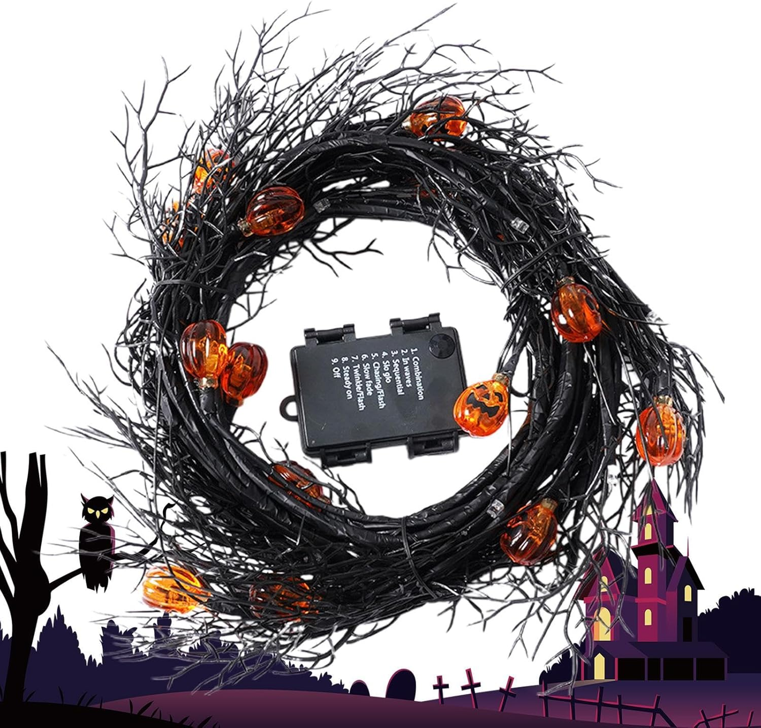 Halloween Door Garland with Lights | Halloween String Lights with Pumpkin,Decorative Lamp for Farm Party Pathway Dormitory Patio Haunted House Backyard Apartment image number 1
