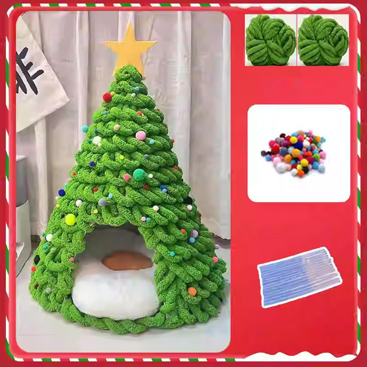Cat Christmas Tree Bed - Kitten Cave Beds Material Set,Cave House Furniture Craft Decorations for Cats Dogs Pets Family Friends Holiday image number 6