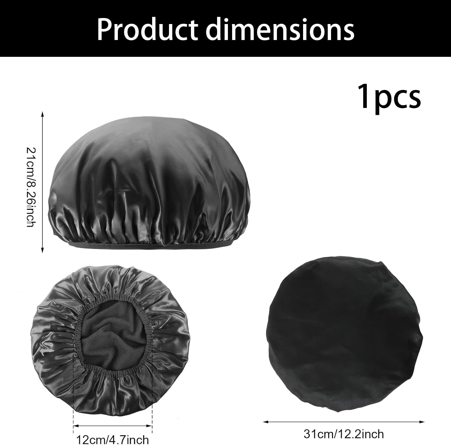 Shower Caps for Women,Triple Layer Shower Cap with Dry Hair Function,Waterproof Showers Cap,Terry Cloth Lined Reusable,Practical Bathing Accessories,Soft Wrap for Long Thick Hair(Black) image number 2