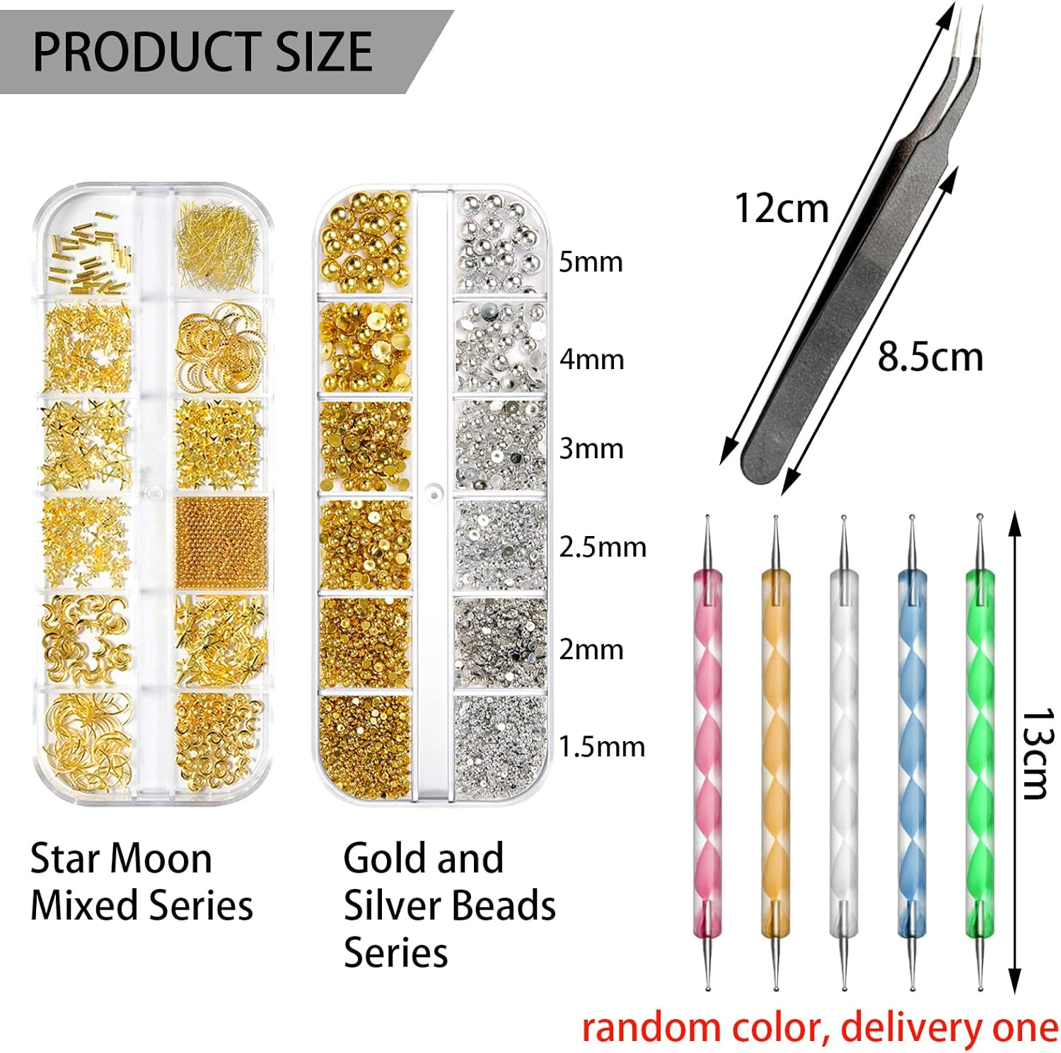 BDSHUNBF 1400 Piece Nail Art Rhinestones Set, Gold Glitter Stones Nail Art, Crystal Nail Stones Set, Stars Moon Nail Art Charms, for Nails DIY, with Tweezers and Drill Pen