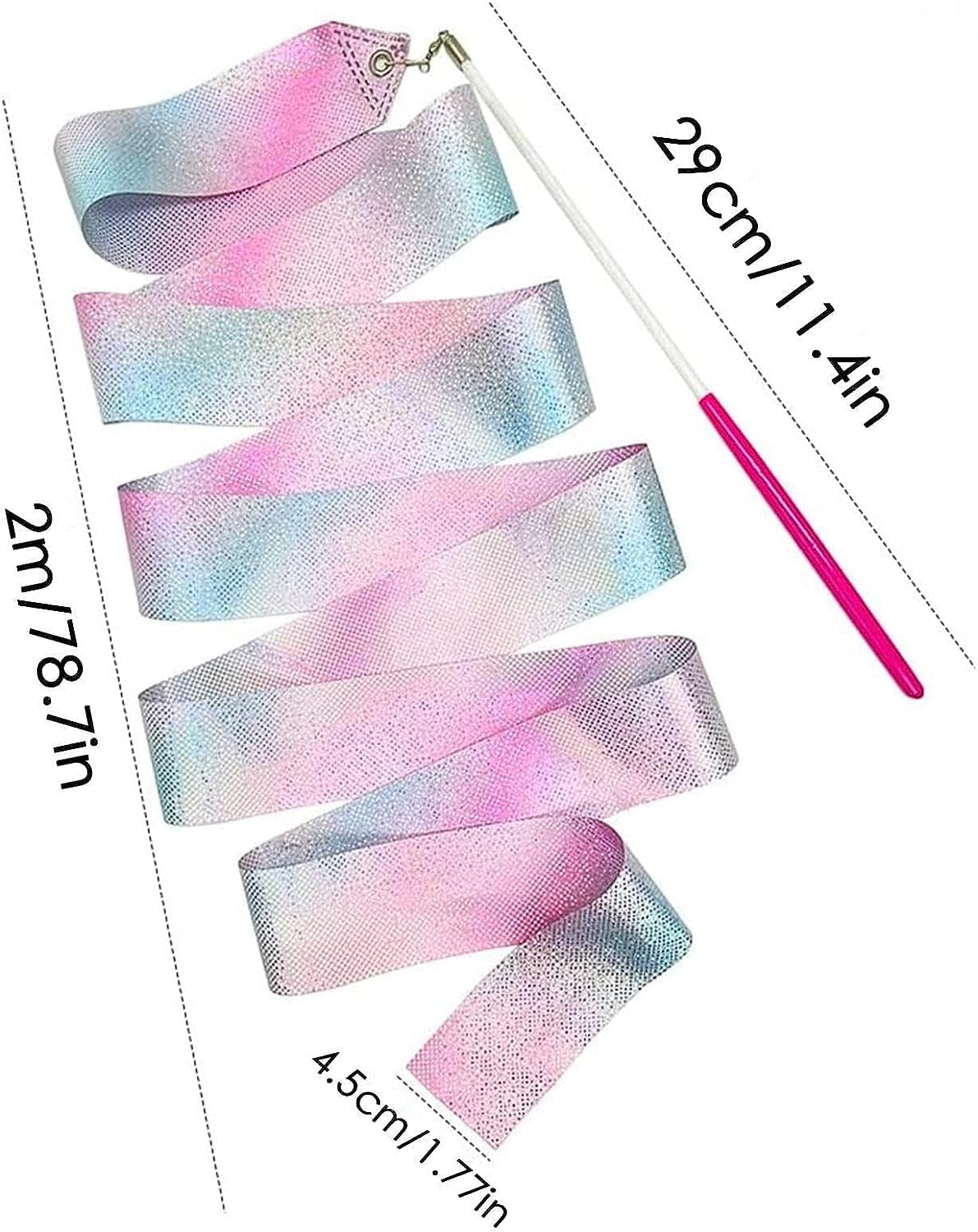 Dance Ribbons Streamers, 2Pcs Rainbow Streamers Rhythmic Gymnastics Ribbon, Baton Twirling Wands,Dance Ribbon Long Ribbon Streamers Gymnastics Streamers,Dance Ribbon Long Ribbon Streamers for Dance image number 1