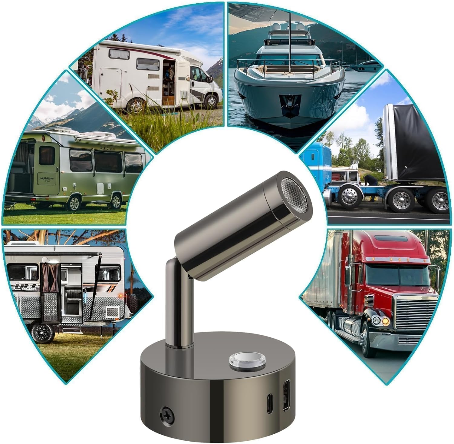 ERWEY 12 V Reading Lamp Motorhome, LED Wall Light, Bed Lamp with Switch, Touch, Dimmable, 3000 K - 6000 K, DC 12 V-24 V Spot RV Lighting with USB A+C Connections for Boat, Car, Camper, Van (Gloss image number 6