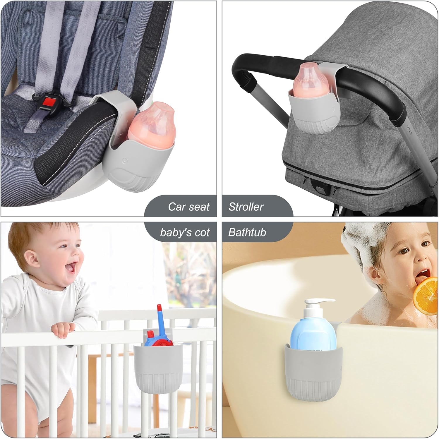 Universal Cup Holder for Car Seats, Baby Strollers, Wheelchairs, and More &ndash; Grey (1) image number 1