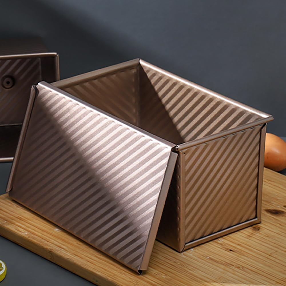 TOMVAES Bread Baking Moulds with Lid, Golden Loaf Tin with Non-Stick Coating, Steel Toast Bread Baking Mould for Bread, Pastry, Cake 450G image number 6