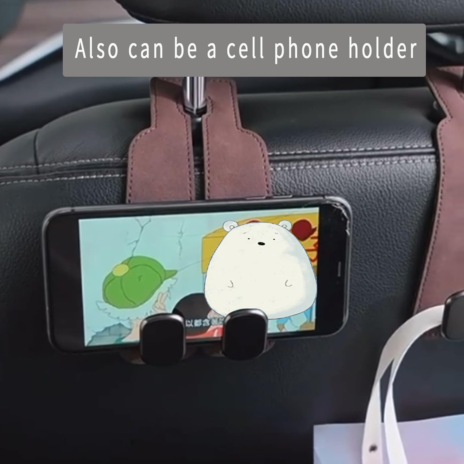 Car Seat Headrest Hook, 2 Pack Leather Car Seat Storage Hanger for Purses and Bags, Car Organization Accessories (2, Black)