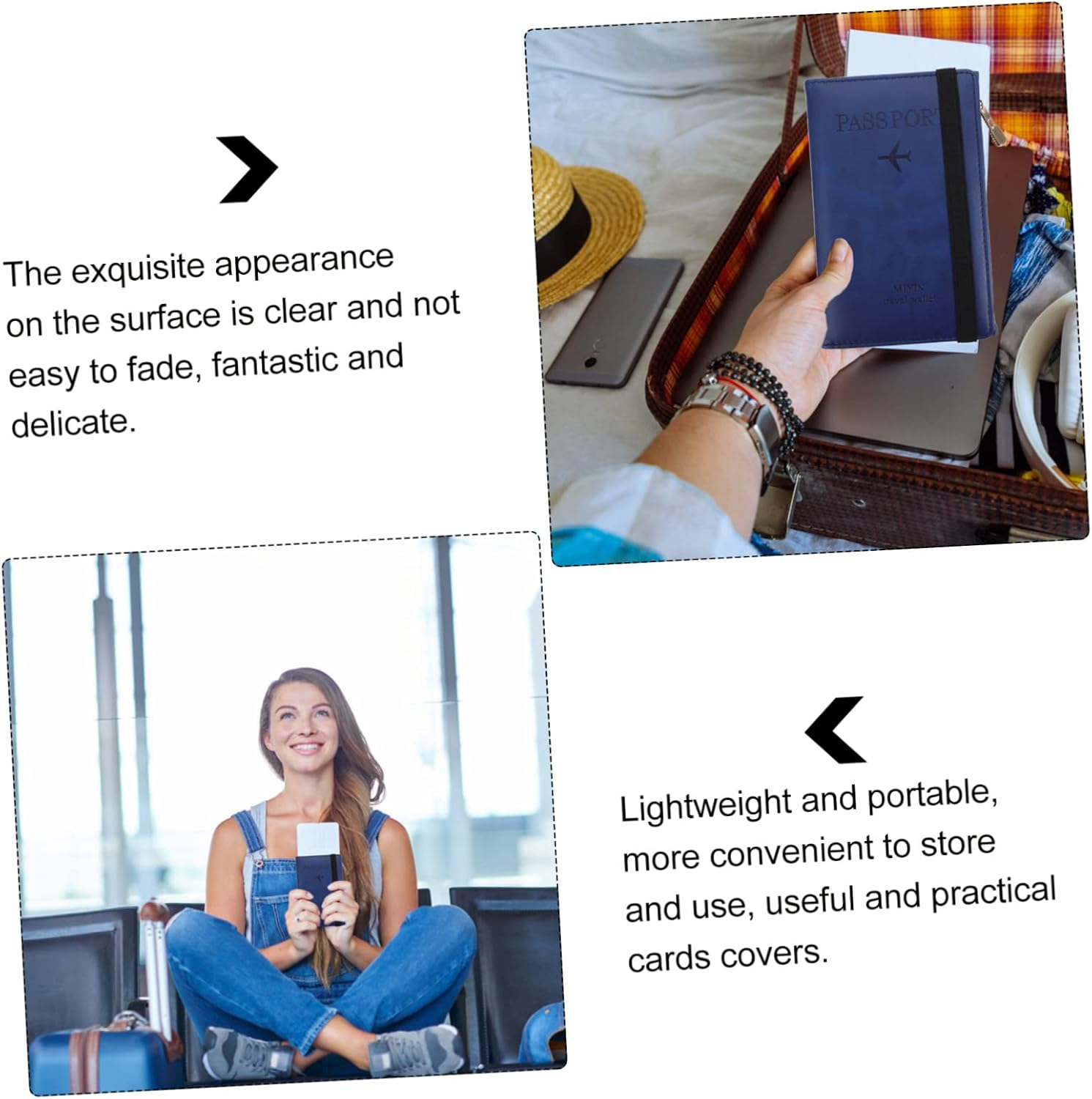 WATIIFUFU Pu Passport Cover RFID Blocking Cards Holder Business Card Organizer Slim Travel Passport Wallet for Men and Women Portable Gate Pass Protector in Navy Blue - Navy image number 2