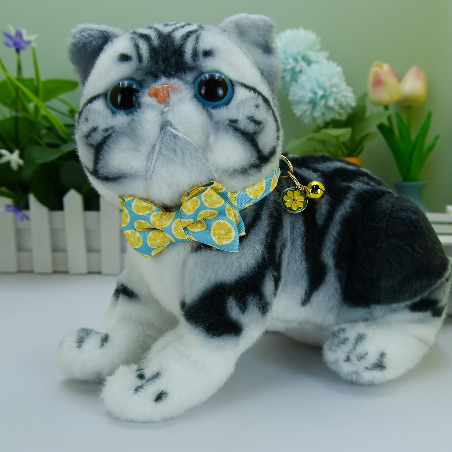 Newtensina Fashion 2 Pieces Cute Fruits Pattern Cat Collar with Lemon Watermelon Pineapple Pendant for Cats - Bluewhite