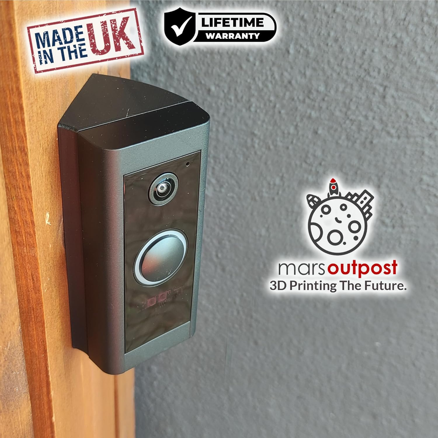 Mars Outpost Corner Kit Compatible with Ringwiredvideo Doorbell, Mounting Bracket, 45&deg; Angle, Slim Fit, Strong - Wedge 20-45 image number 3