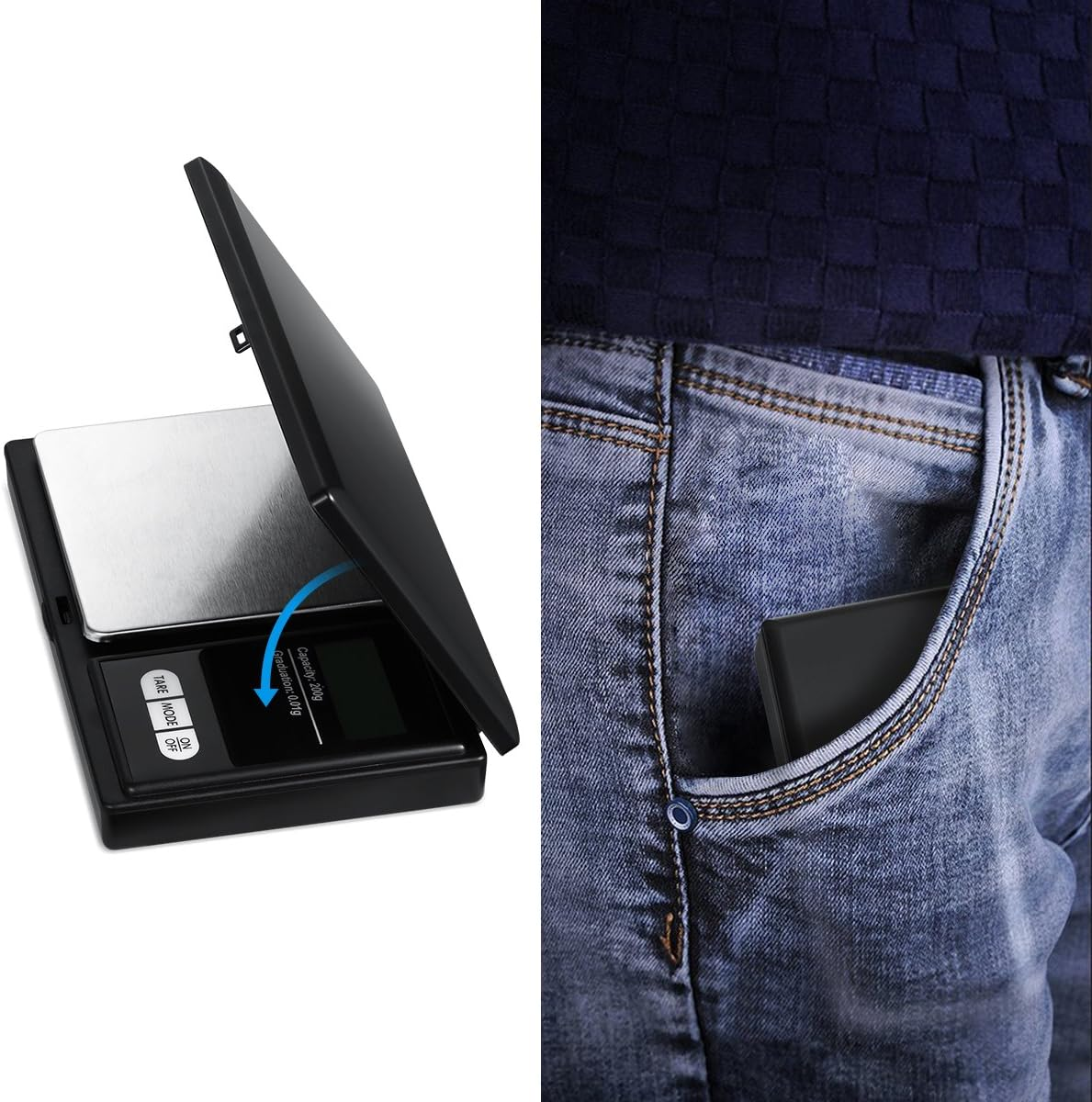 AMIR Digital Mini Scale, 200G 0.01G/0.001Oz Pocket Jewelry Scale, Electronic Smart Scale with 7 Units, LCD Backlit Display, Tare Function, Auto Off, Stainless Steel & Slim Design (Battery Included) image number 2