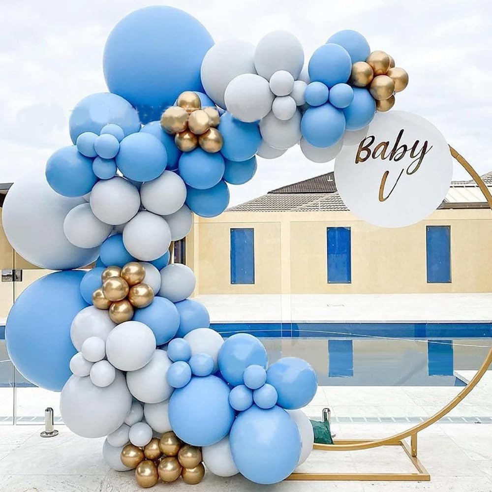 137 PCS Macaron Blue Gold Balloons Set,Macaroon Blue Gold Latex Balloons Garland Arch Kit for Birthday Wedding Graduations Party Decorations,Blue Naval Style