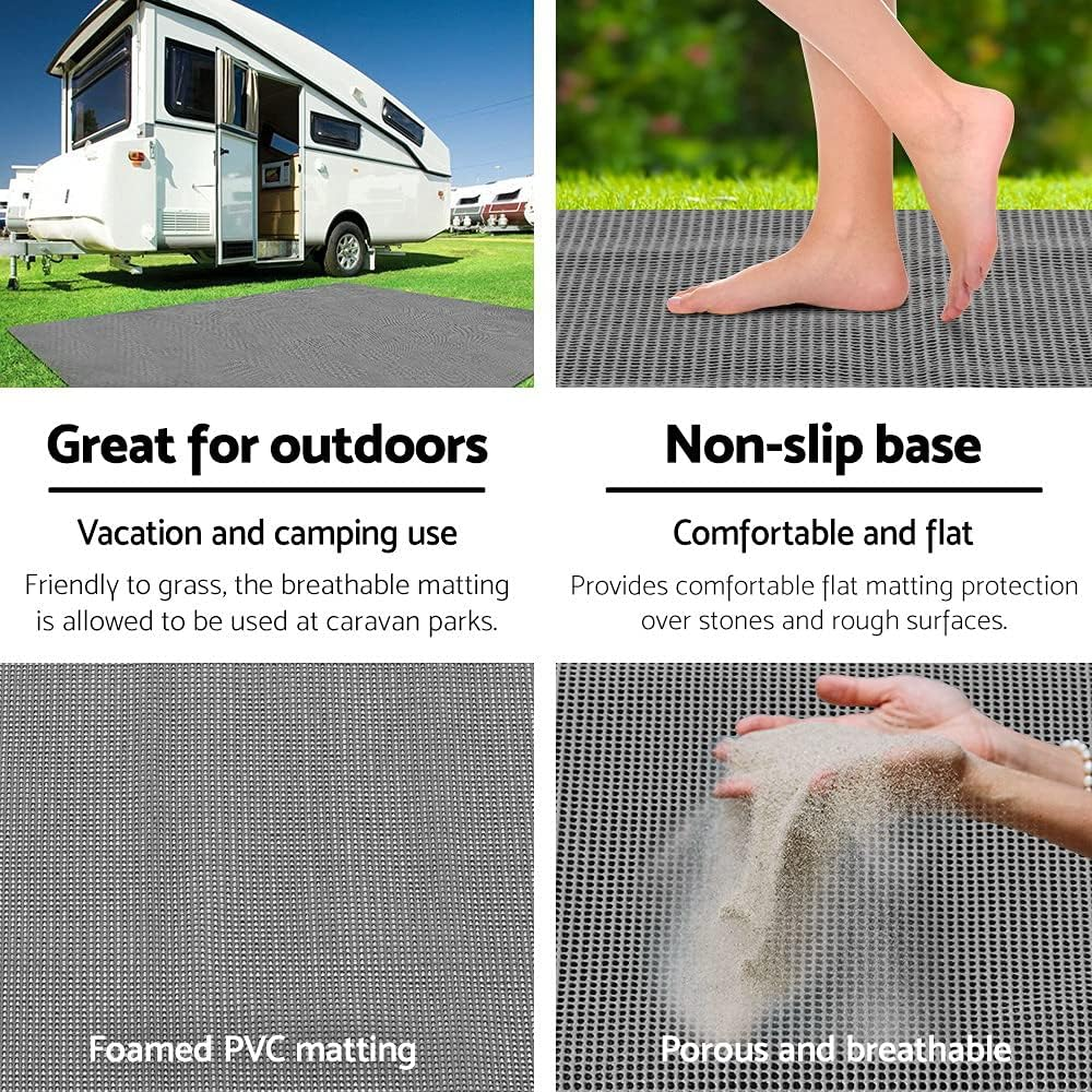 Weisshorn 3 X 2.5M Picnic Blanket, Floor Mat Outdoor Picnics Rug Camping Tarp Caravan Mesh Mats Annex Matting Ground Sheet for Hiking Travel Beach Garden, Heavy Duty UV Treated with Carry Bag Grey - Grey image number 4
