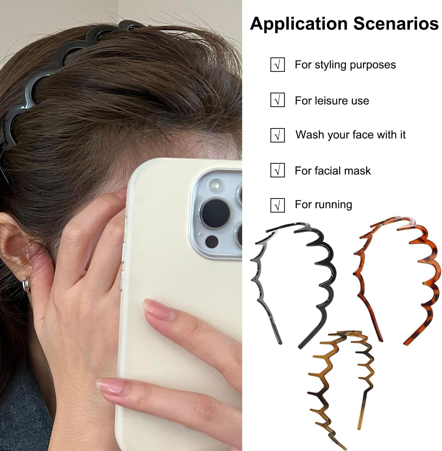 BEANPRECOY Set of 5 Zig Zag Headbands Recycled Plastic Wavy Toothed Hair Band Tooth Comb Hairband Wavy Zigzag Headband for Women and Men Classic 90S Hair Hoop Accessories Multiple Colours image number 5