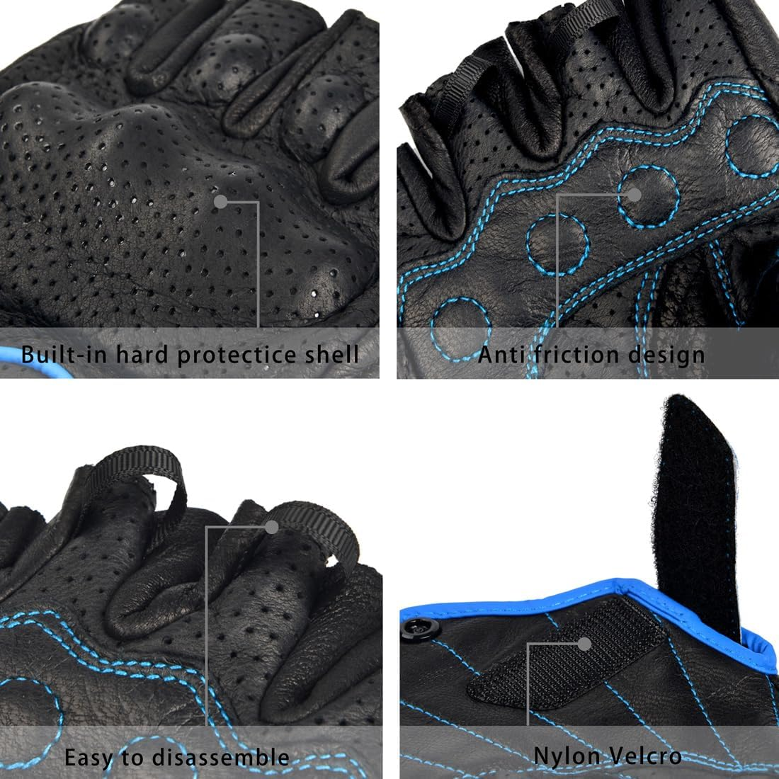 Harssidanzar Men'S Motorcycle Gloves Leather Perforated Motorbike Riding Driving Gloves CM044US image number 3