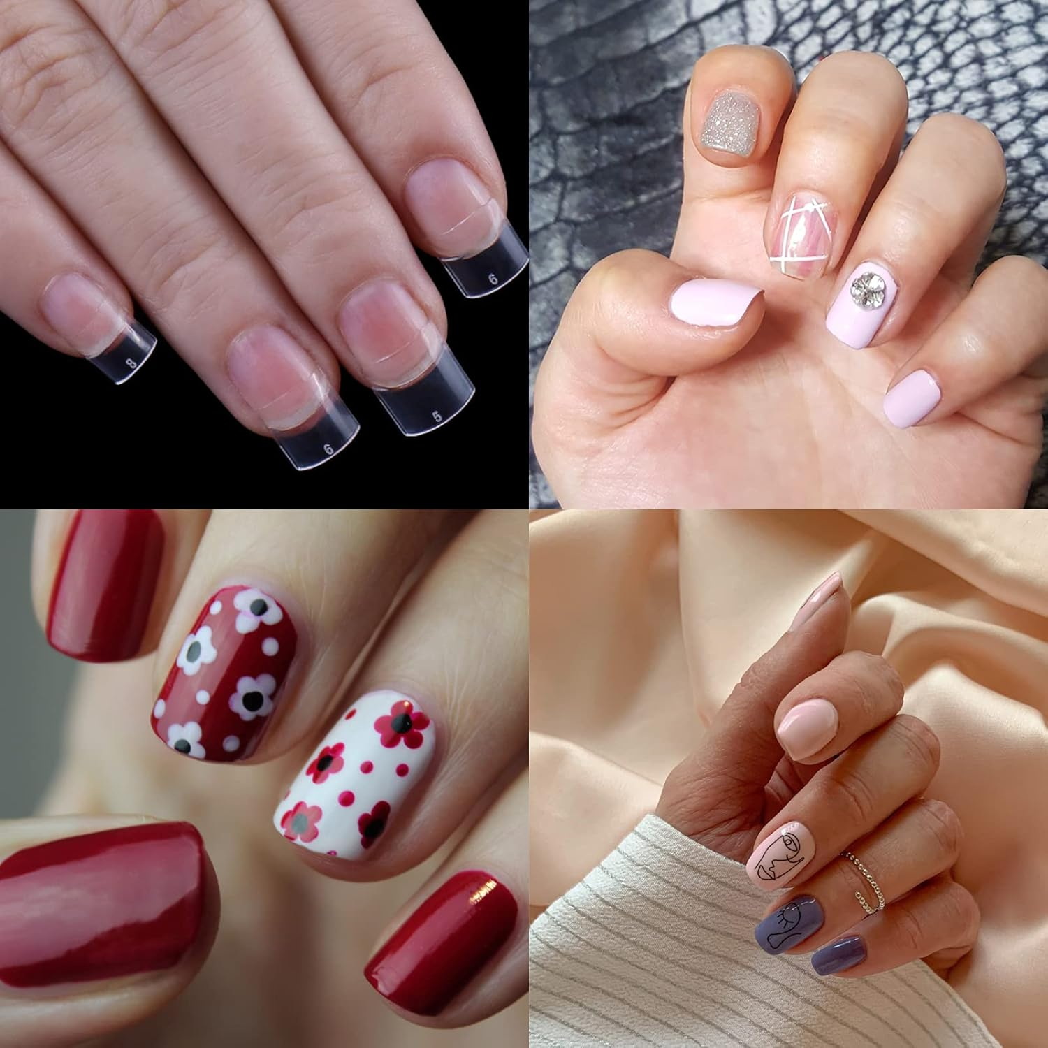 Acrylic Clear Nail Tips 500Pcs Short French Artificial Square False Tip for Manicure with Storage Box