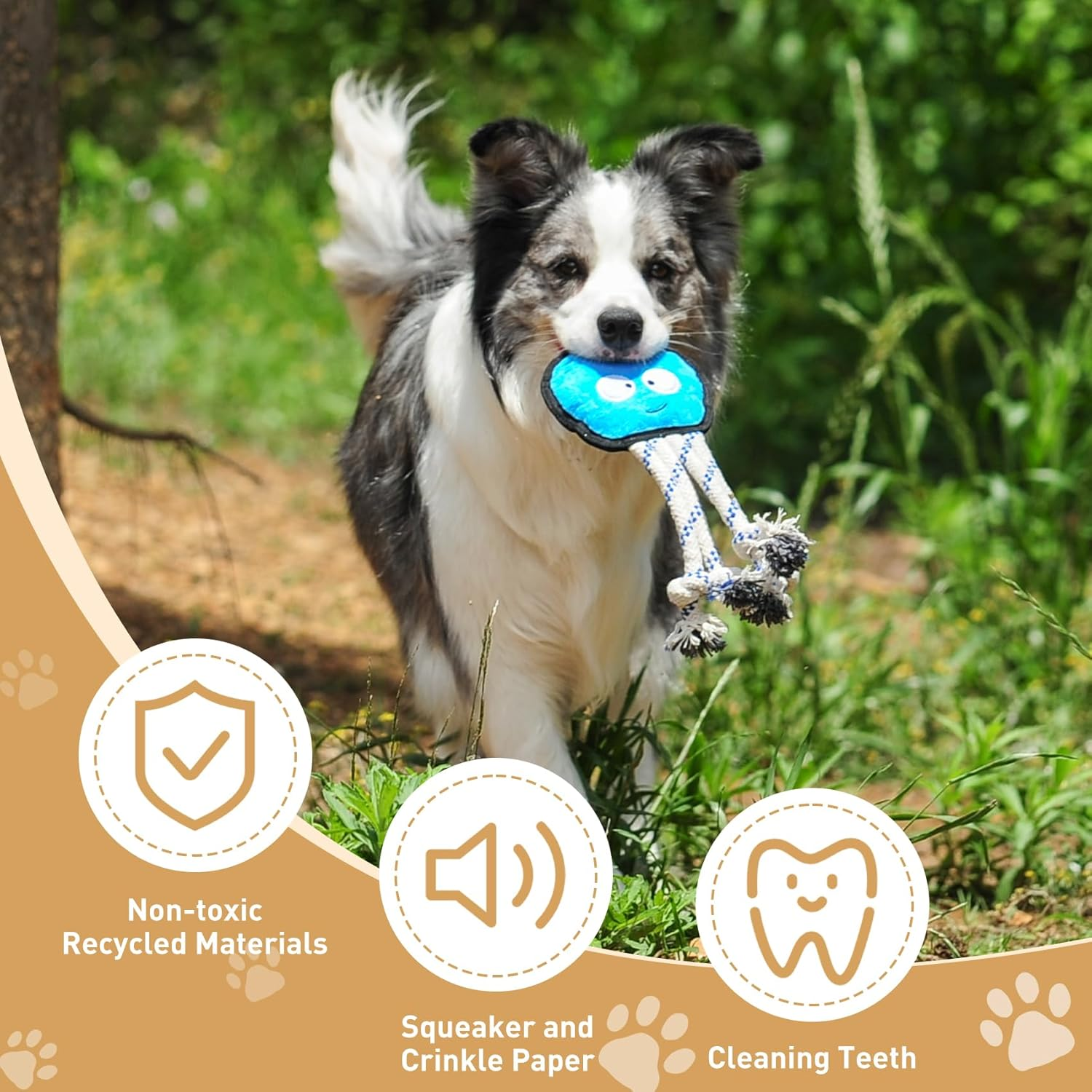 Duuclume Dog Squeak Toys,Tug of War Plush Dog Chew Toys,Knotted Rope for Teeth Cleaning & Boredom Buster for Aggressive Chewers Medium to Large Pets