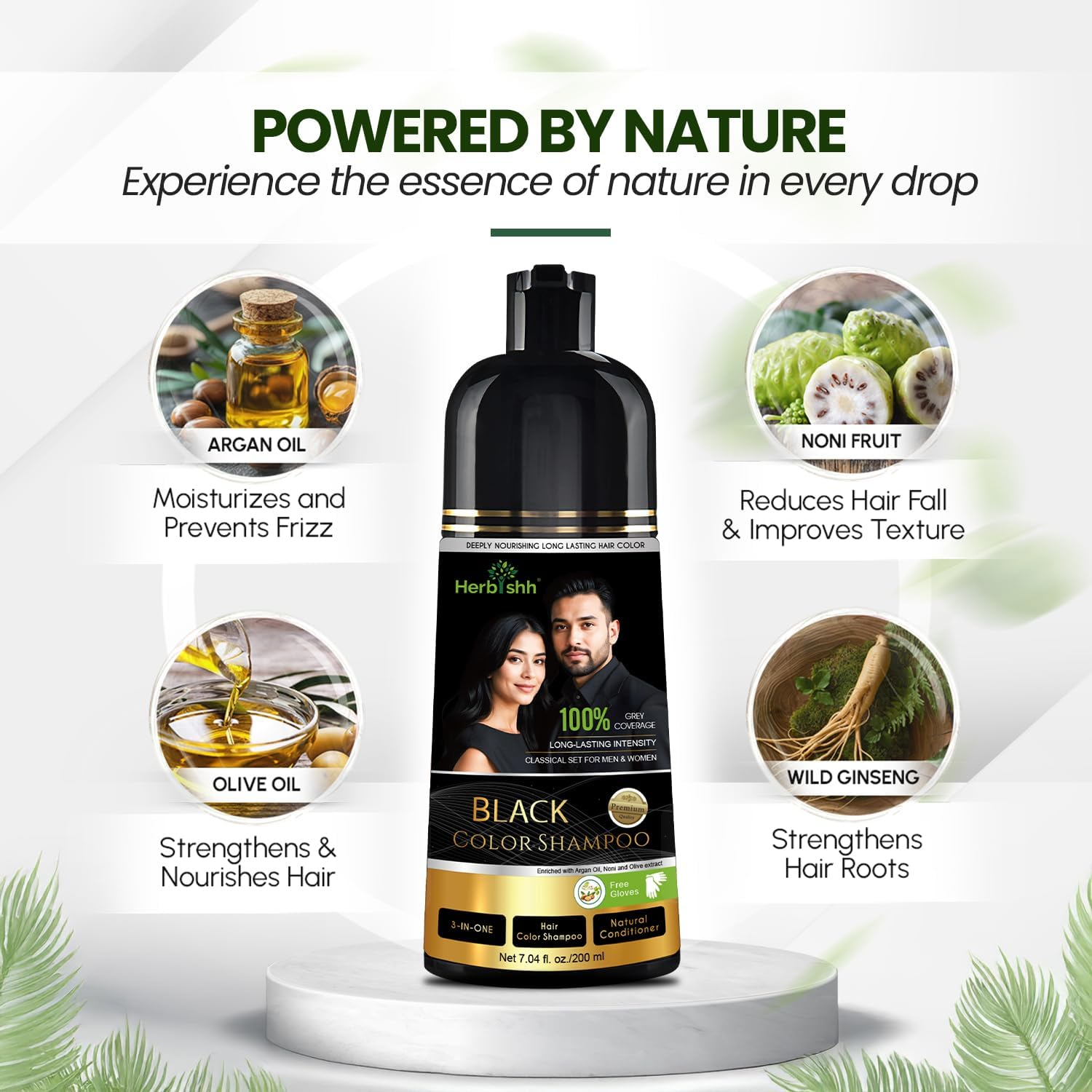 Herbishh Black Shampoo, Hair Dye Shampoo 3 in 1, 100% Grey Coverage, Demi-Permanent Hair Color for Men & Women, Long-Lasting Color in 5-15 Mins, Ammonia-Free, 200 Ml image number 2