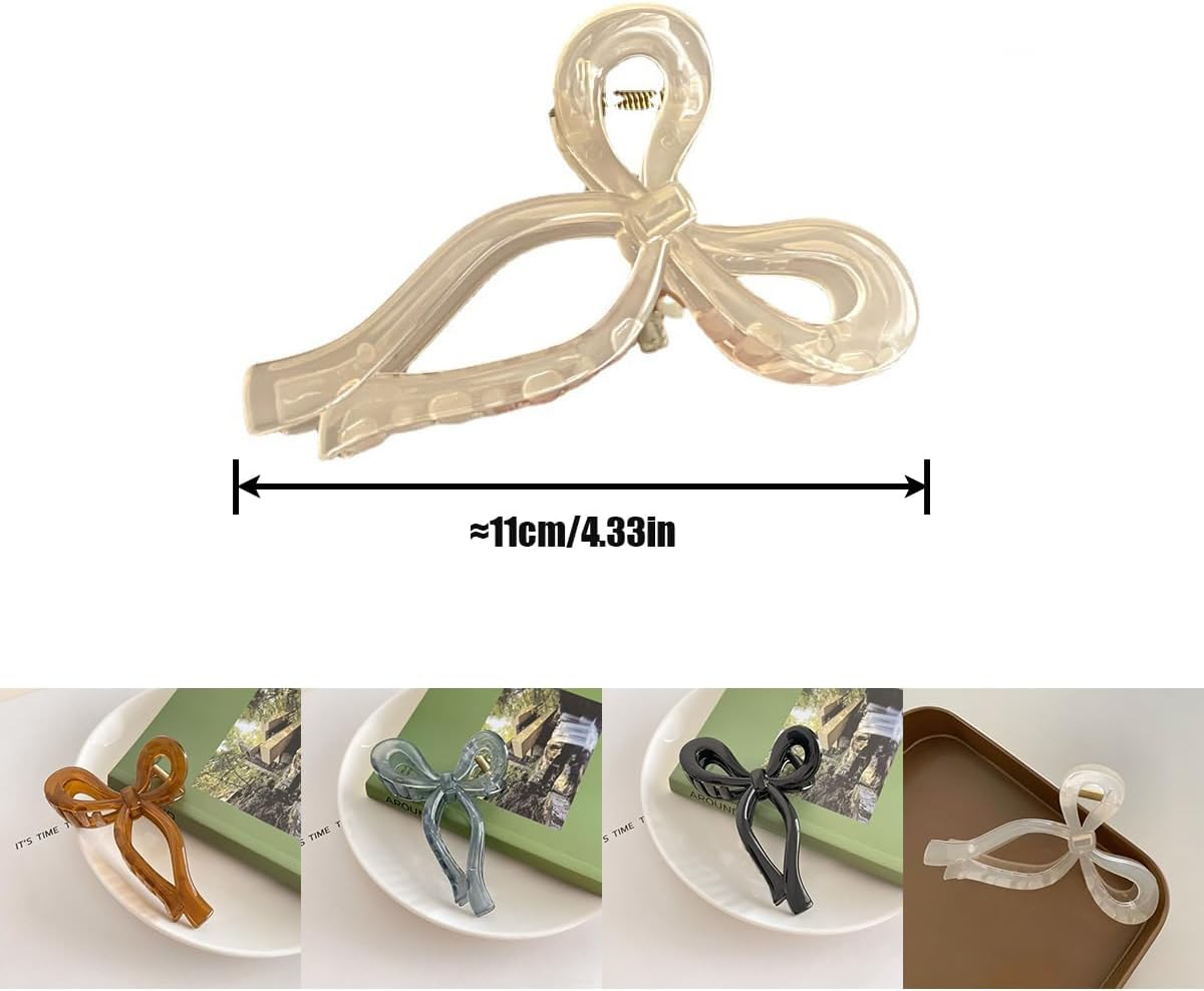 RUIENGCOMM 4 Pcs Hair Claw Clips Bow Hair Claw Clip Strong Hold Hair Clips Claw Large Bow Claw Clips for Thick Thin Hair Cute Hair Clips Styling Accessories for Women Girls