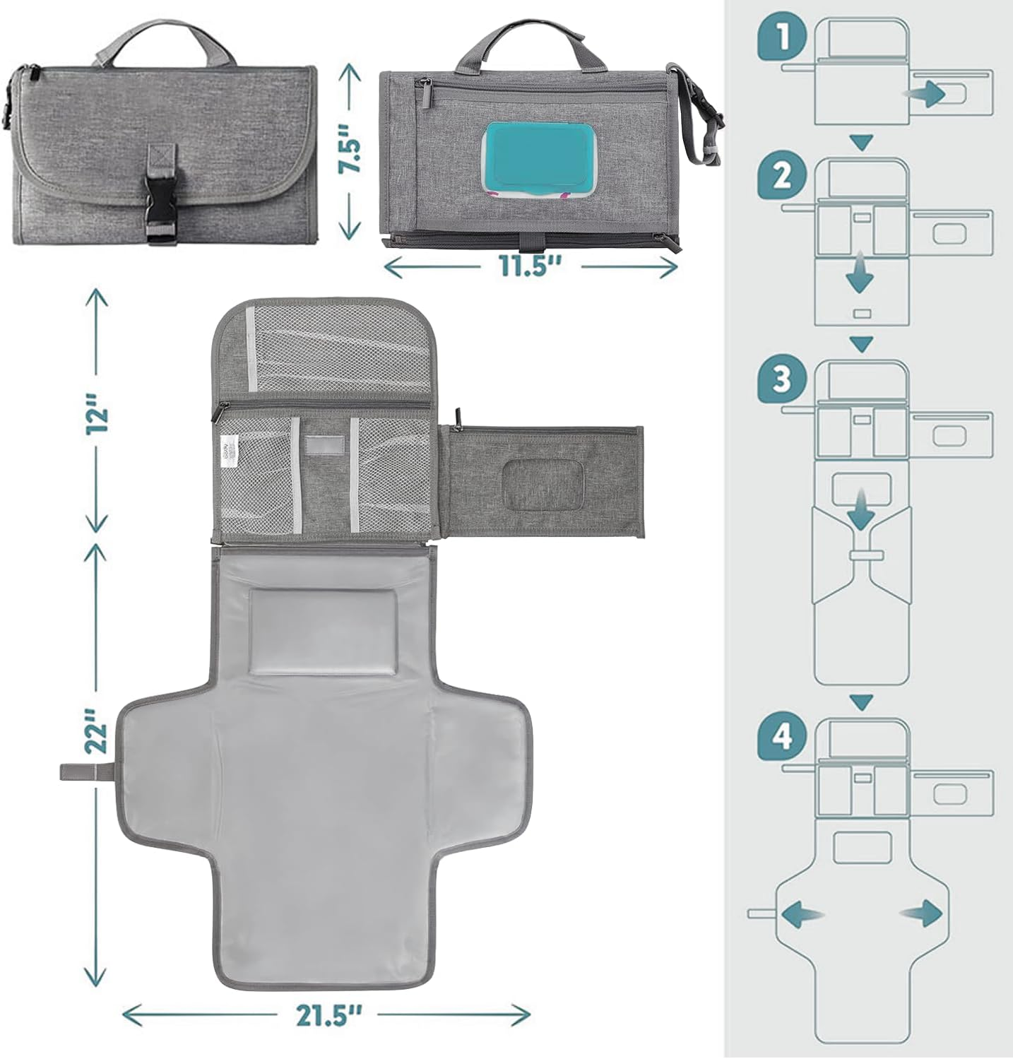 Portable Change Mat for Baby, Travel Changing Pad with Foldable Design and Wipeable Surface in Grey - Mecus image number 1