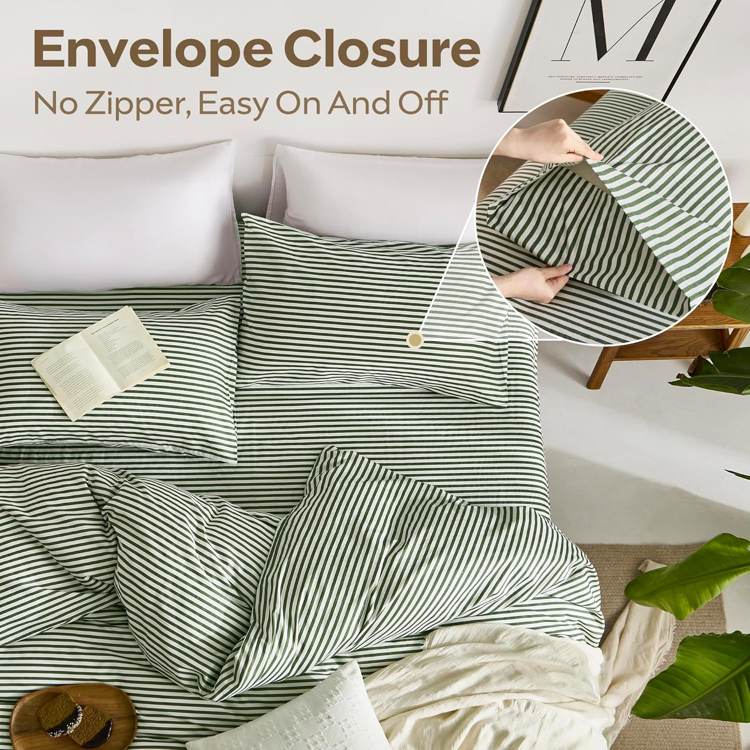 JELLYMONI Striped Sheets Set Queen Size, 4 Pieces 100% Cotton Bed Sheets - 16" Deep Pockets Fitted Flat Sheet & Pillowcase Bedding Set, Ultra-Soft, Machine Washable image number 4