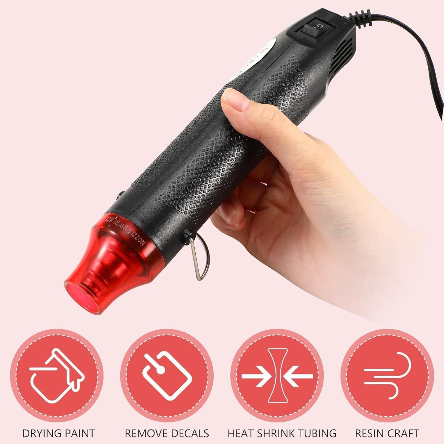 Mini Heat Gun for Epoxy Resin, 300W 220V Portable Handheld Heat Air Gun with 164 Pcs Heat Shrink Tubes for DIY Crafts Embossing, Shrink Wrapping, Drying Paint, Clay, Rubber Stamp Heat Tools (Black) image number 5