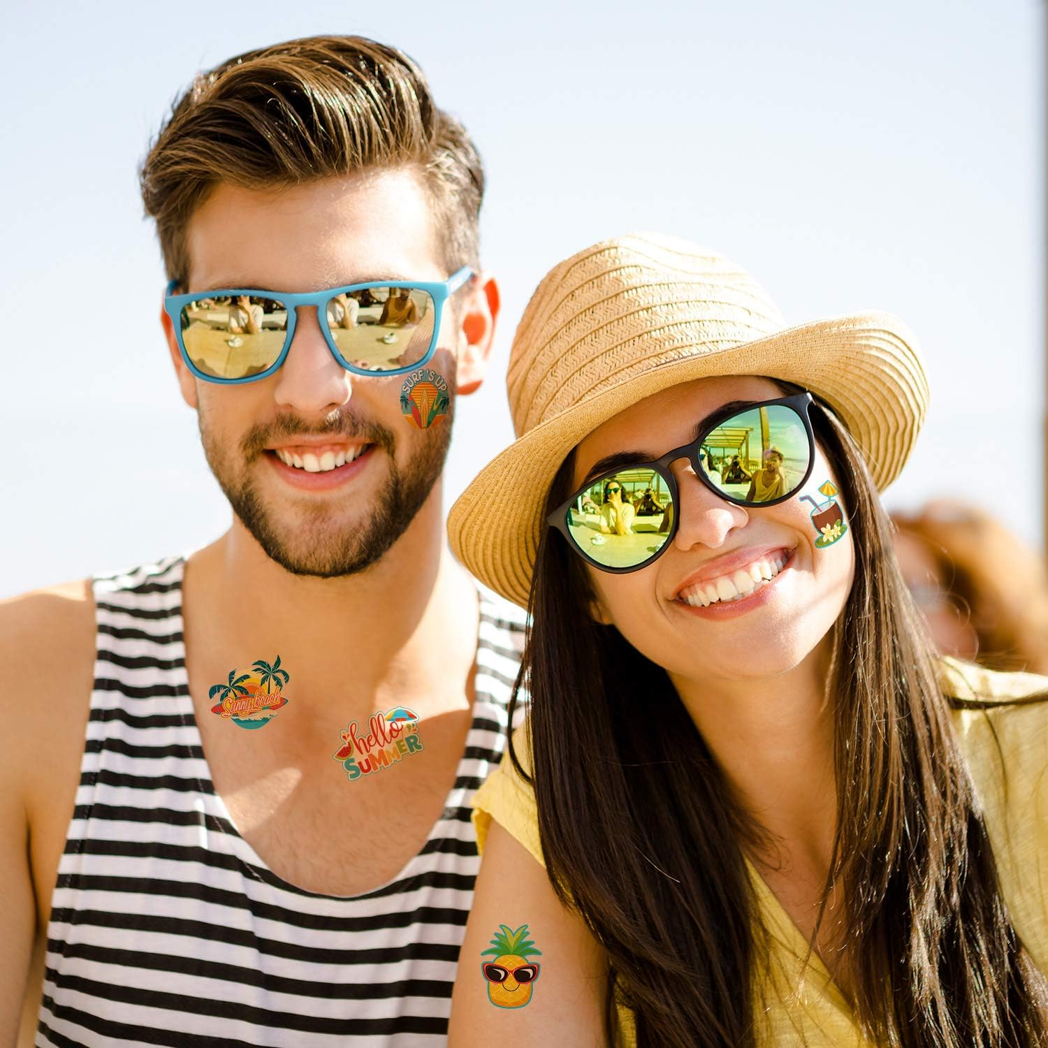 144 Pieces Kids Tattoo Summer Party Tattoo Hawaiian Luau Themed Tattoos Tropical Beach Tattoos Waterproof Temporary Tattoos Stickers Party Decoration Supplies for Adults, 9 Styles image number 5
