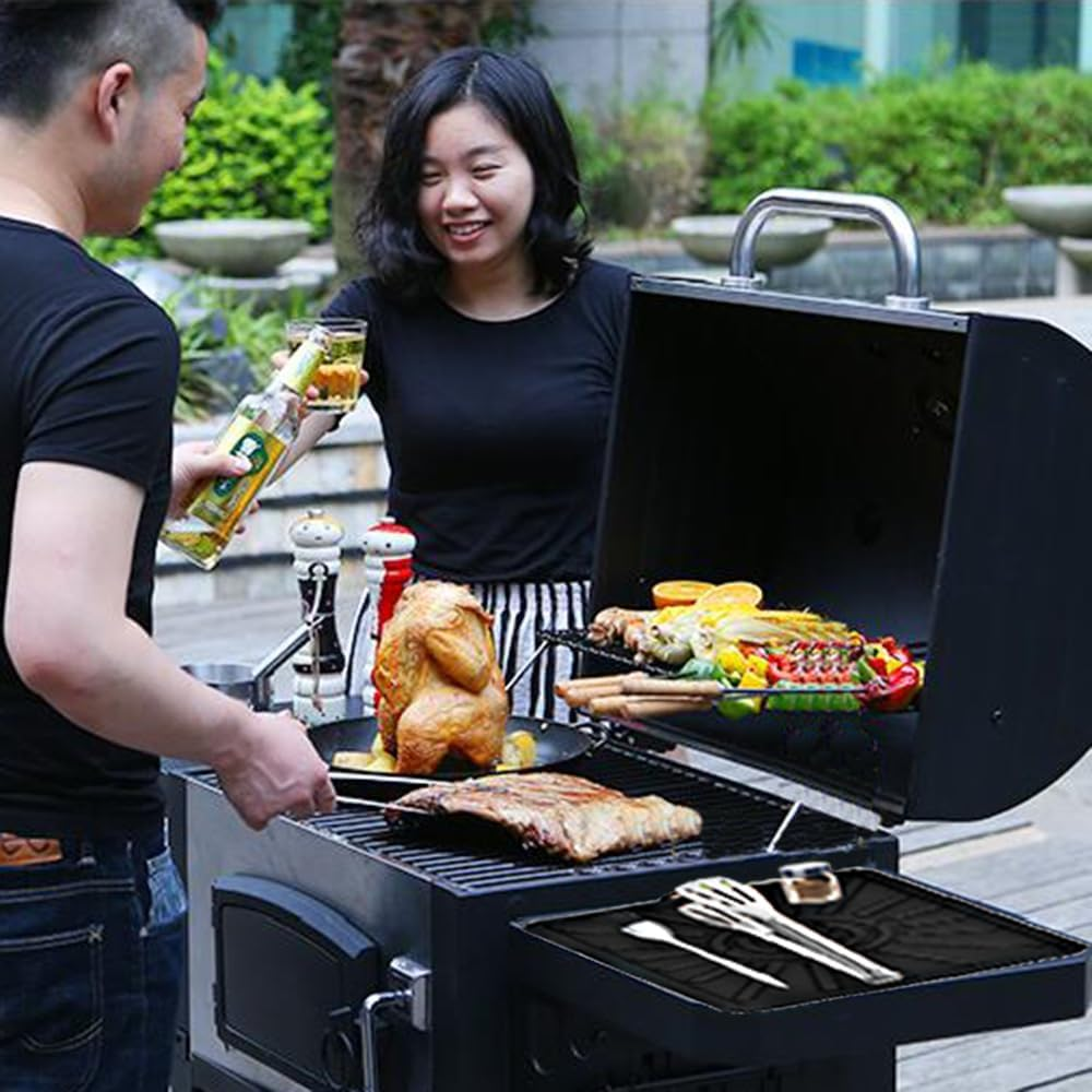 Silicone Grill Mat, Griddle Side Shelf Mat for Blackstone,Food Grade Baking Mats, Heat Resistant Grill Tools Mat Grill BBQ Caddy Utensils Holder for Outdoor Kitchen Cooking Countertop-2 Pack Black image number 4