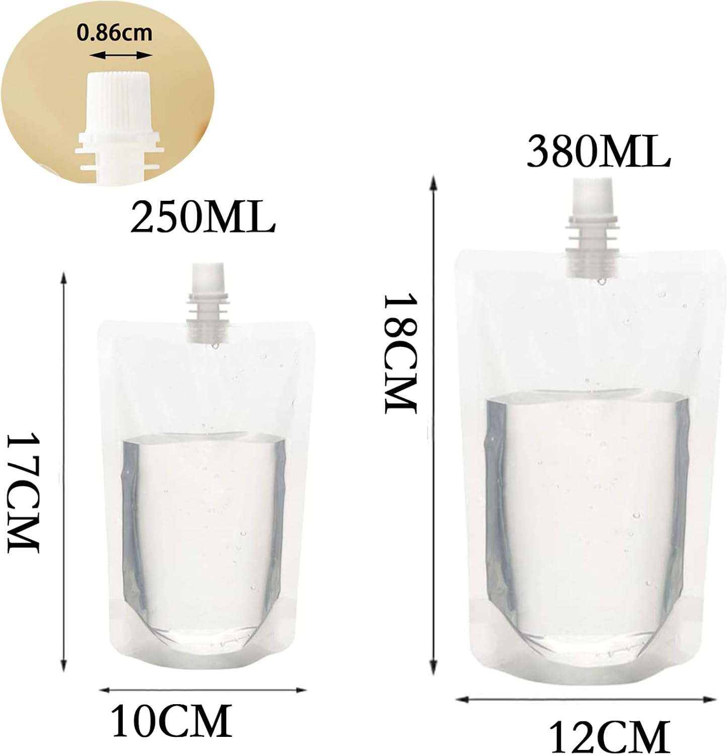 20 Pieces Disposable Drink Pouches,Clear Travel Plastic Drinks Flasks,250Ml & 380Ml image number 5