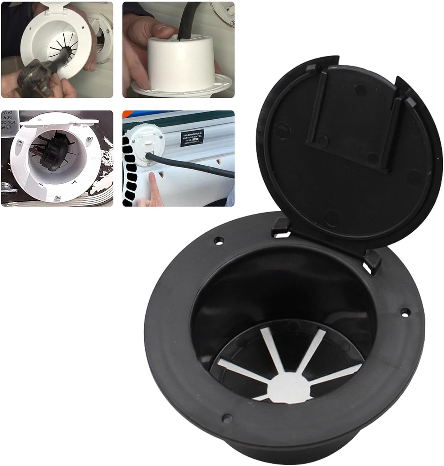 Magideal RV Electrical Cable Hatch Electric Cord Cover 5Inch round Black Easy Installation Power Cable Cord Hatch Cover Accessory for Boat Truck image number 4