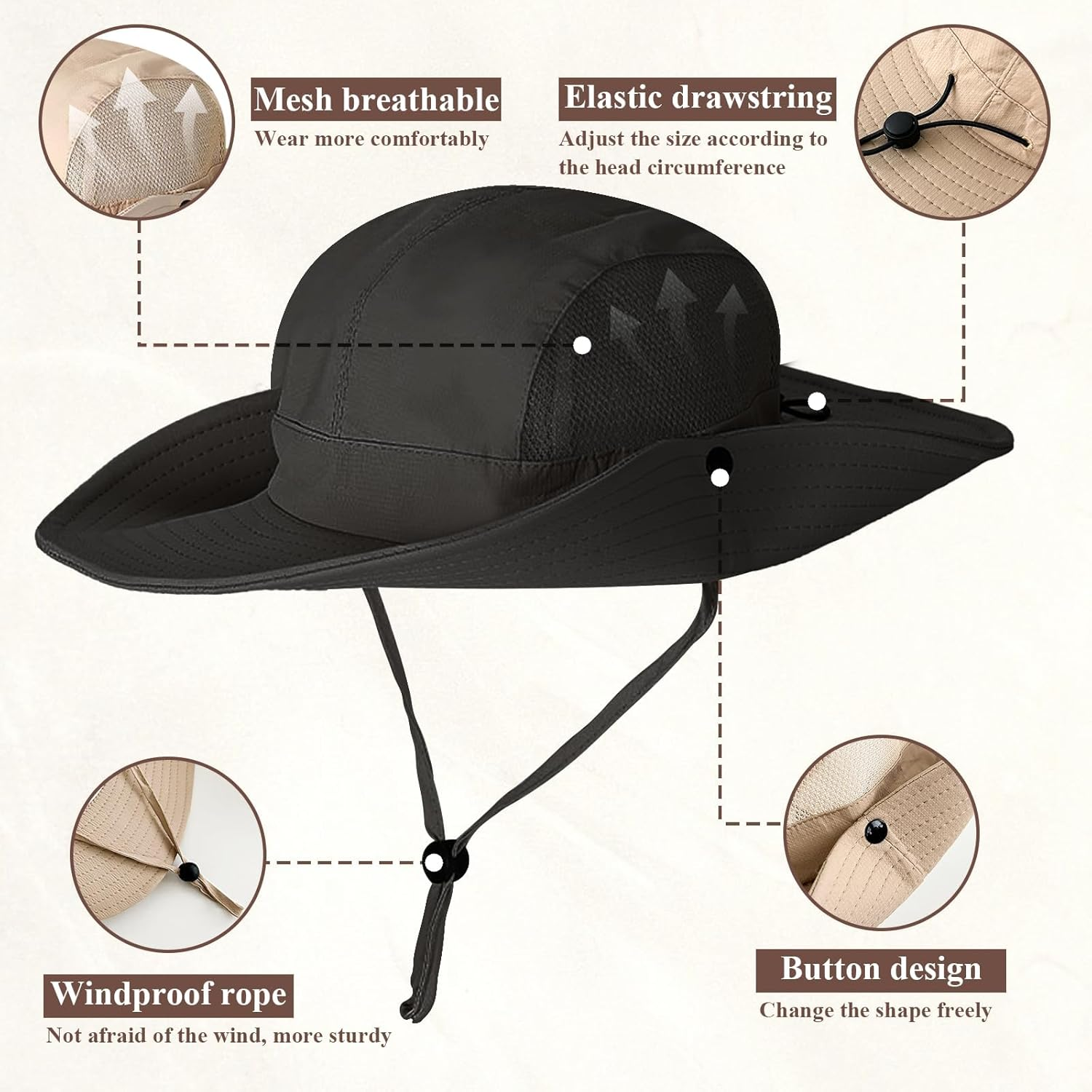 Qorvix UV Protection Wide Brim Sun Hat for Women Men, Adjustable Mesh Safari Hat with Breathable Design, Packable Lightweight for Beach Fishing Hiking and Outdoor Activities image number 1