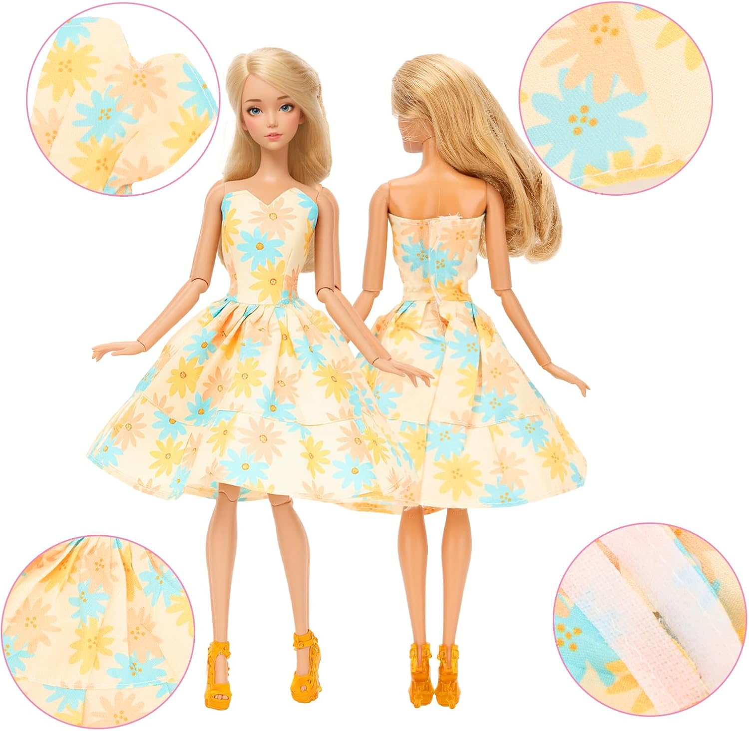 BARWA 10 Sets Doll Clothes Including 3 Sequins Dresses 3 Fashion Floral Dresses 4 Casual Outfits Tops and Pants for 11.5 Inch Girl Dolls image number 2