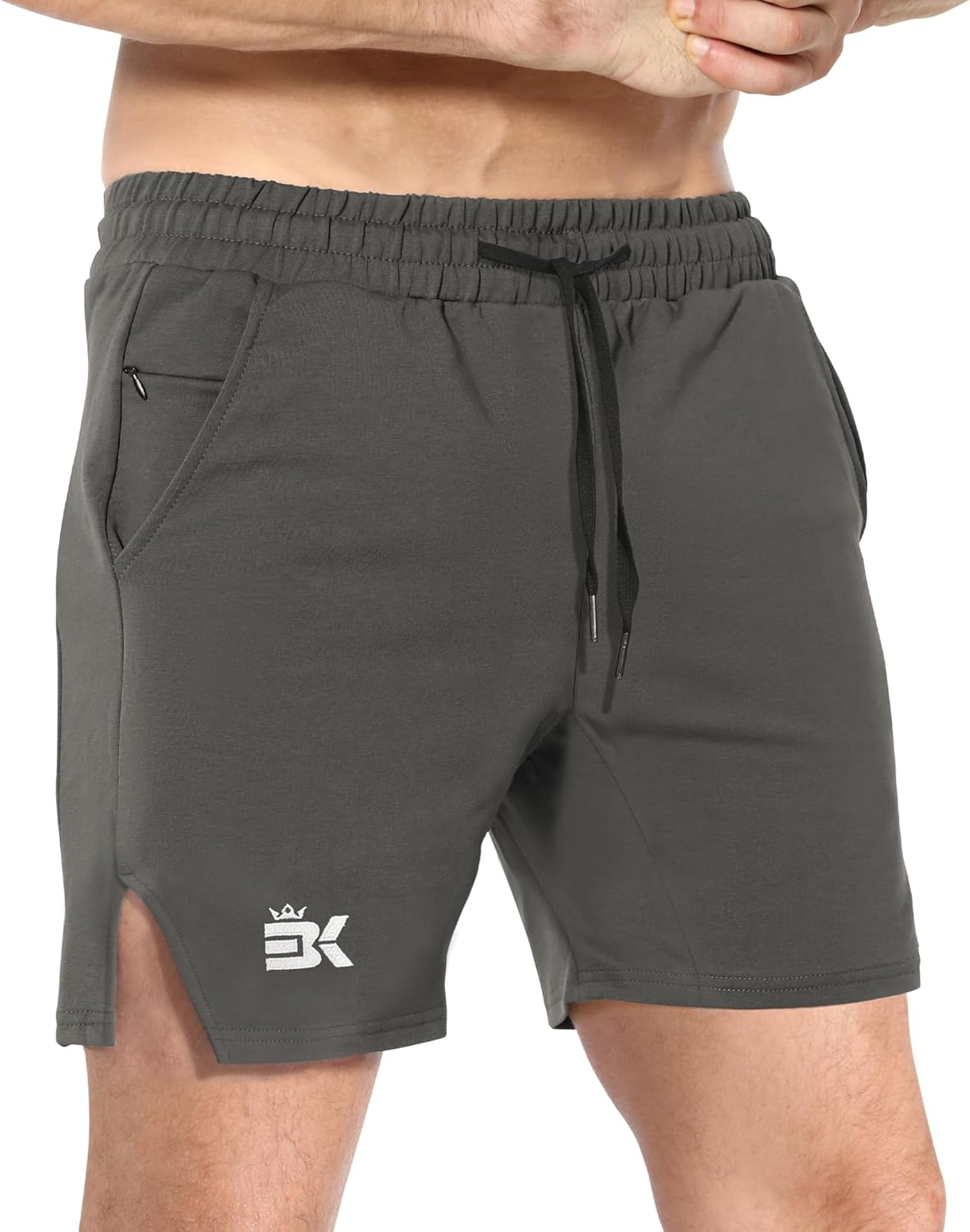 BROKIG Men'S Inpok Gym Running Shorts, Split Leg Sport Workout Fitness Shorts with Zip Pocket