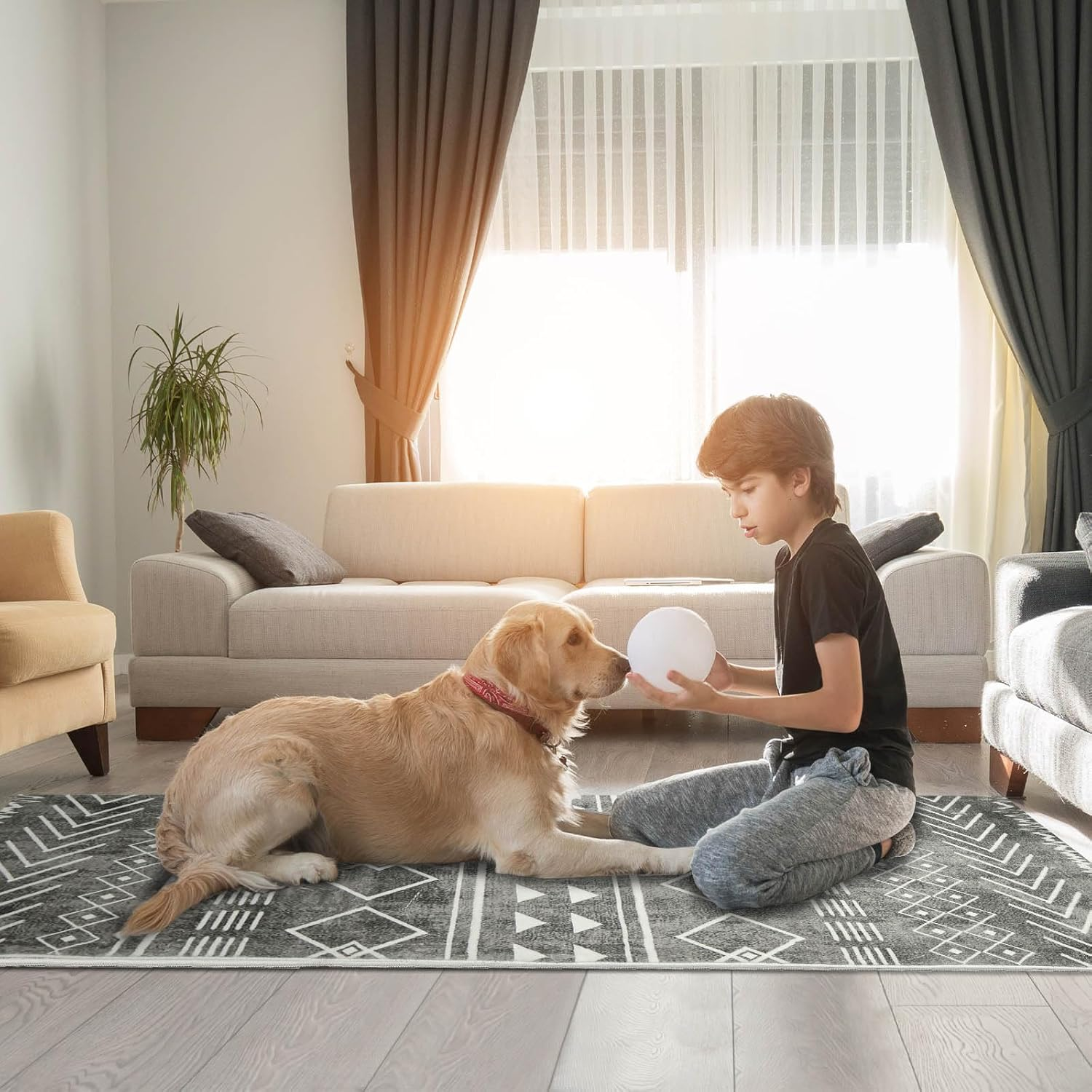 DAWNTREES Runner Rug (60X210Cm) Hallway Runner Rug Washable Kitchen Runner Rugs with Rubber Backing,Extra Long & Wide Rugs for Entryway Indoor, Kitchen, Laundry, Bedroom (Dark Grey) - Dark Grey image number 2