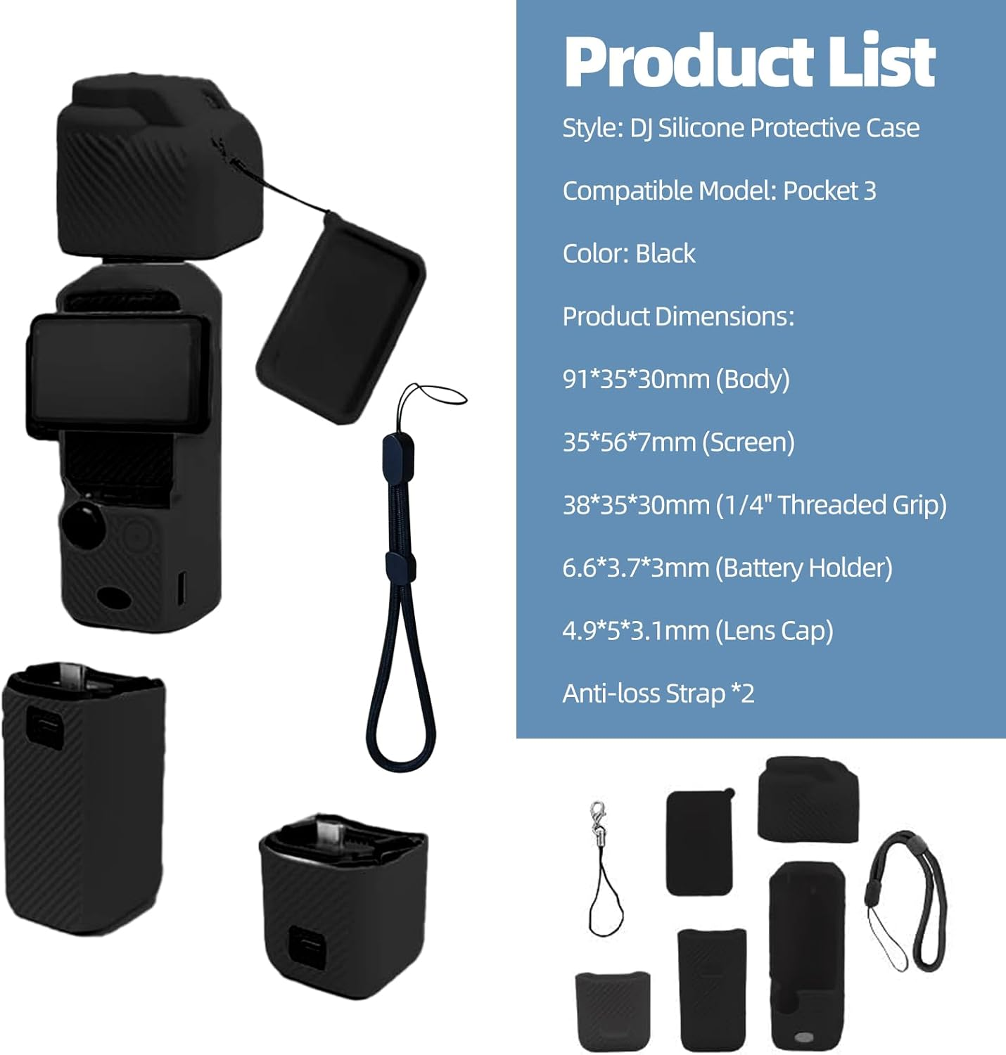 Pocket 3 Case, Soft Silicone Protective Case Compatible with Pocket 3 Creator Combo, Lightweight Creen Protector Grip Cover Accessories - Black image number 5