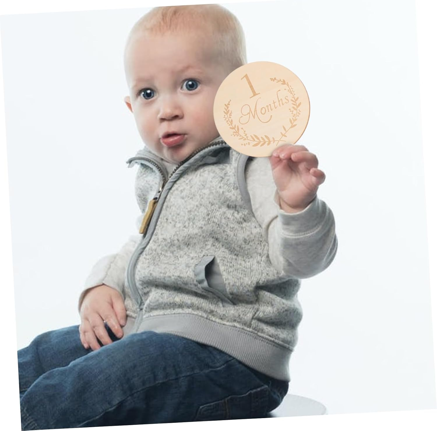 KOCKSHION 13Pcs Wooden Milestone Cards for Durable Growth Photo Props Printed Wooden Slices for Monthly Commemorative Photography Creative DIY Craft Accessories - Beige image number 2