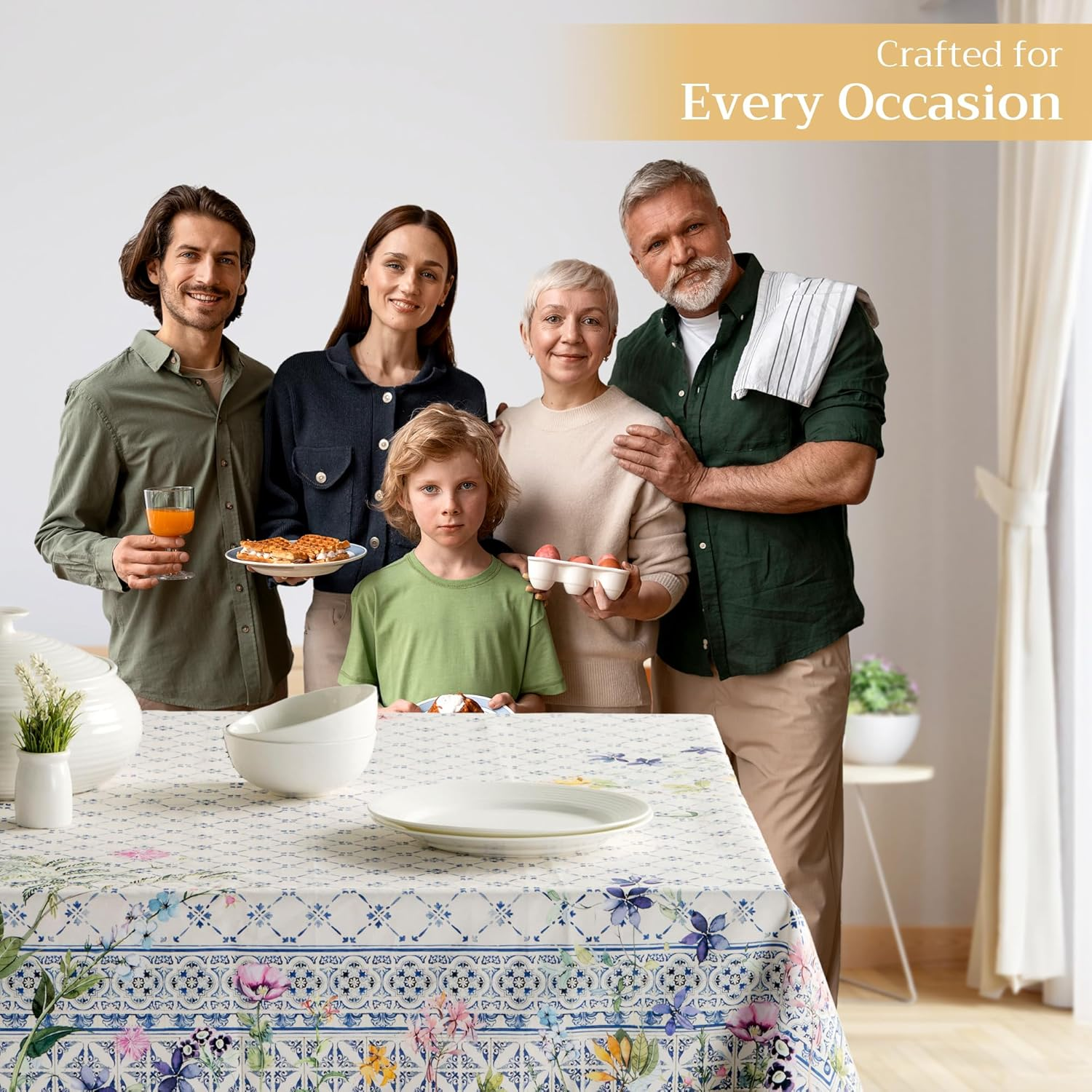 Maison D'Hermine Table Cloth Rectangle Table 100% Cotton 60 X 120 Inches Tablecloth Reusable Decorative Everyday Use for Dining Room, Farmhouse, Home, Party, Festive & Wedding Spring Summer - Faience image number 1