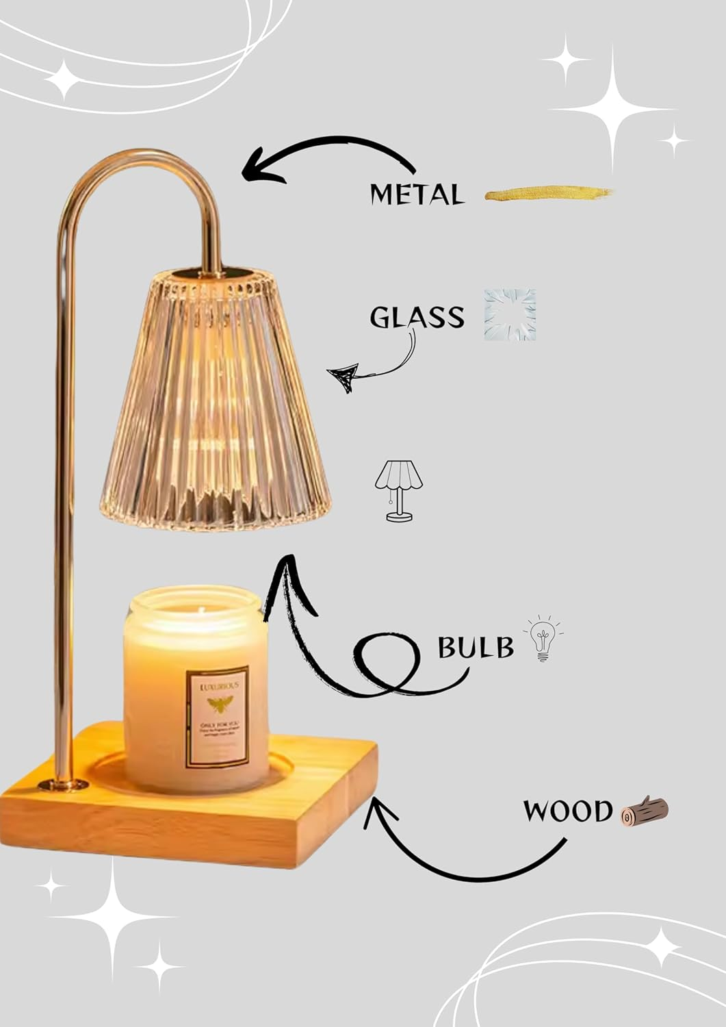 NEST FIT | Candle Light Lamp | Electric Candle Warmer Lamp for Wax Melts | Dimmable Vintage Home D&eacute;cor Light with 2 Wax Warmer Bulbs | Aesthetic Candle Warmer Lamp | Perfect Home D&eacute;cor Gift image number 1