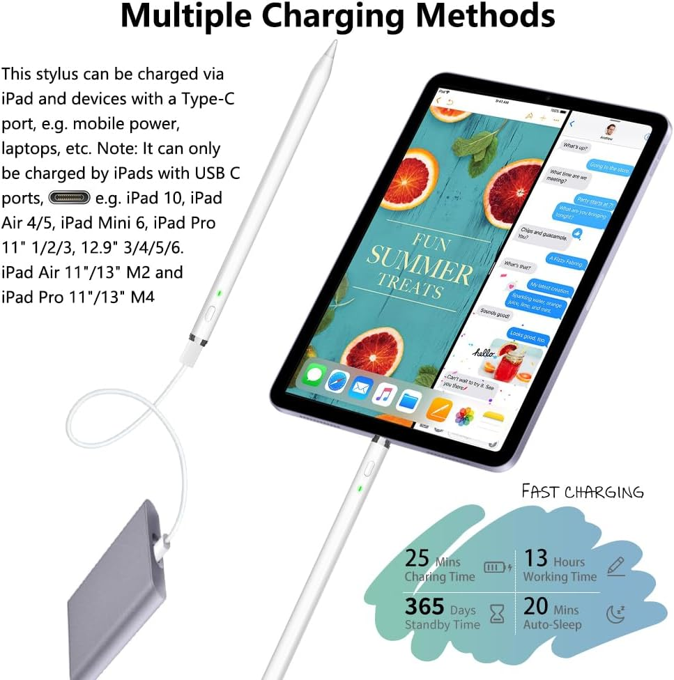 KIROSA Ipad Pencil 1St Generation, Fast Charge Apple for 2018-2023, Tilt & Palm Rejection, Magnetic 6/7/8/9/10, Mini 5/6, Air 3/4/5, Pro 11''/12.9'' 3/4/5/6, Classic White image number 3
