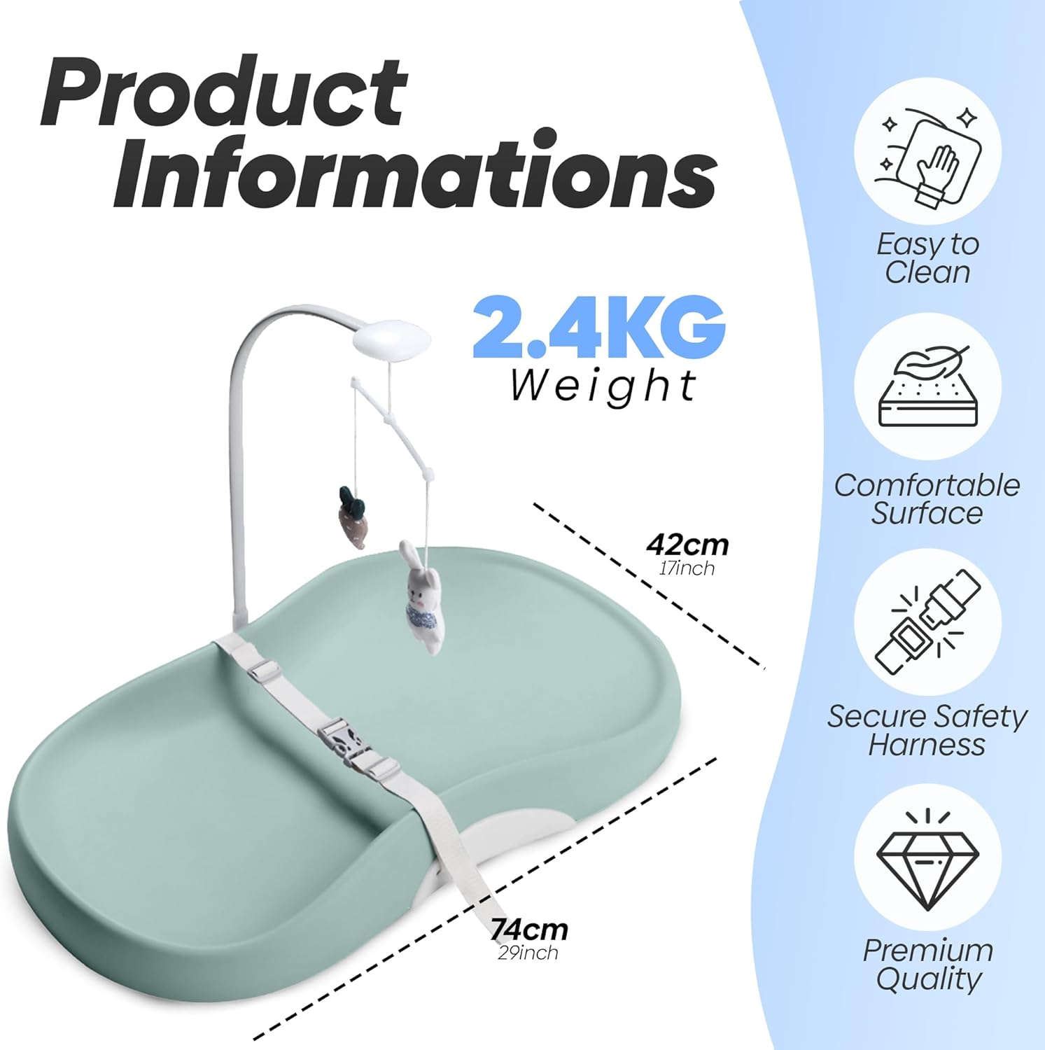 FLAIREON Baby Changing Pad, Waterproof Soft PU Change Pad for Babies, Portable Baby Changing Mat, Fits All Changing Tables, Lightweight Nappy Change Mat, Soft Change Mat Cover &ndash; Light Gray (Green)