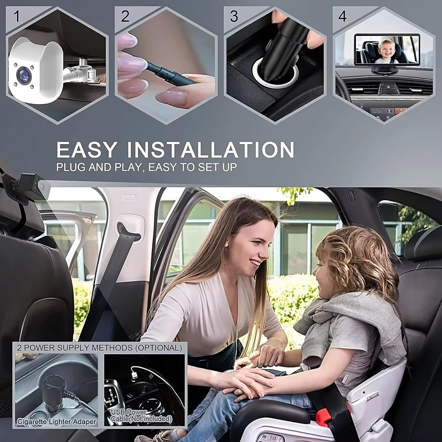 SNSUTY Baby Car Camera & Monitor, 5'' Split Screen Baby Monitor, Car Baby Camera Can Be Bent at Will, Ultrawide Baby Monitor No Wifi with Night Vision image number 6