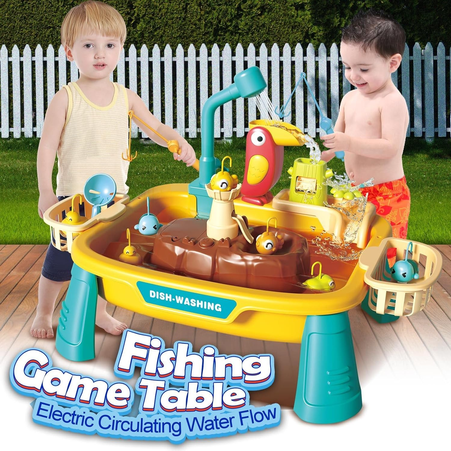 KIDBOT Fishing Game Table Toy with Running Water Children Role Play Electric Pool Outdoor Backyard Activity Pretend Set image number 5