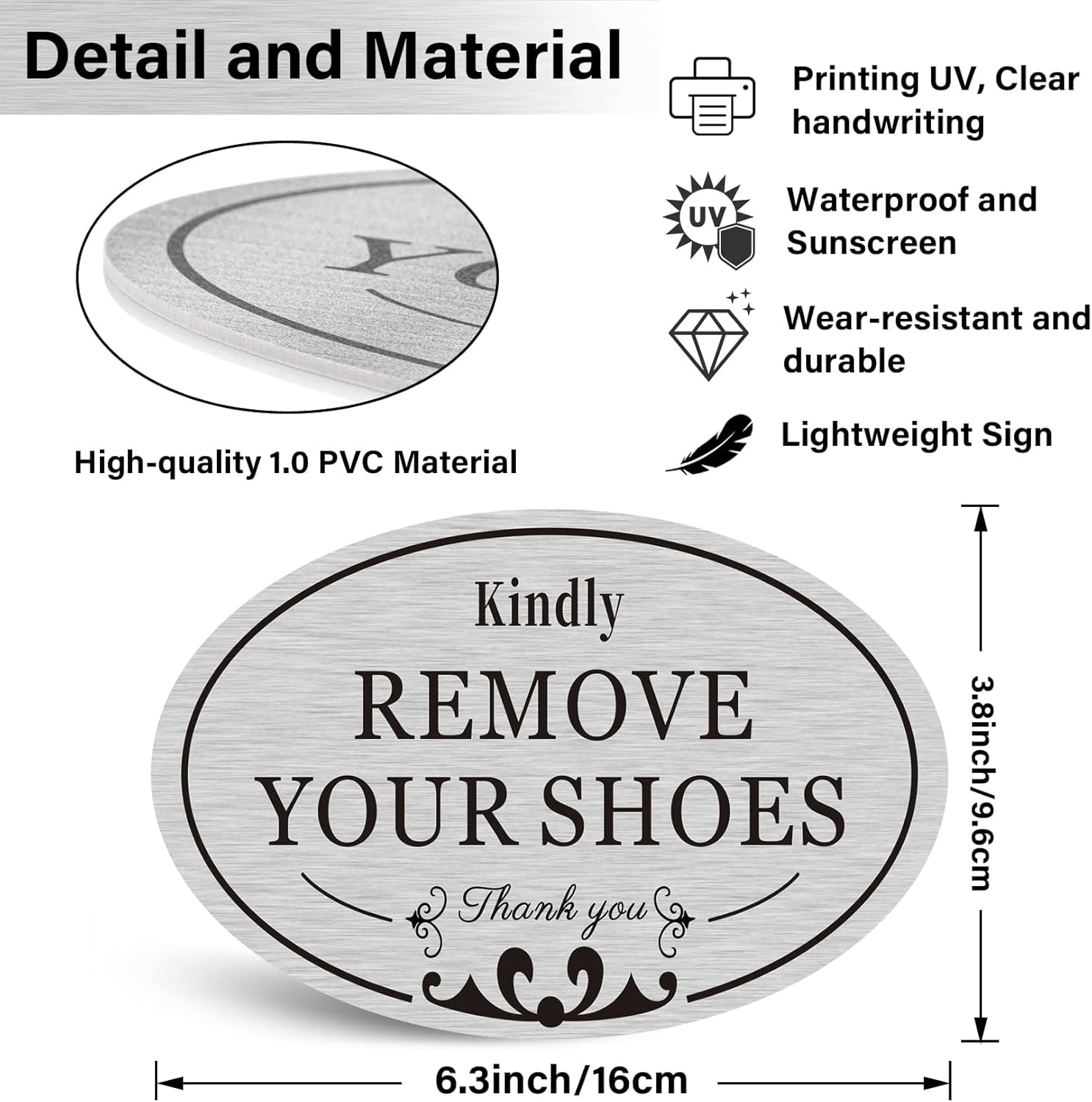 CARGEN 2 Pack Kindly Remove Your Shoes Oval No Shoes Sign Decal Sticker Home House Door Sign 6.3" X 3.8" Silver Minimalist PVC Sign image number 5
